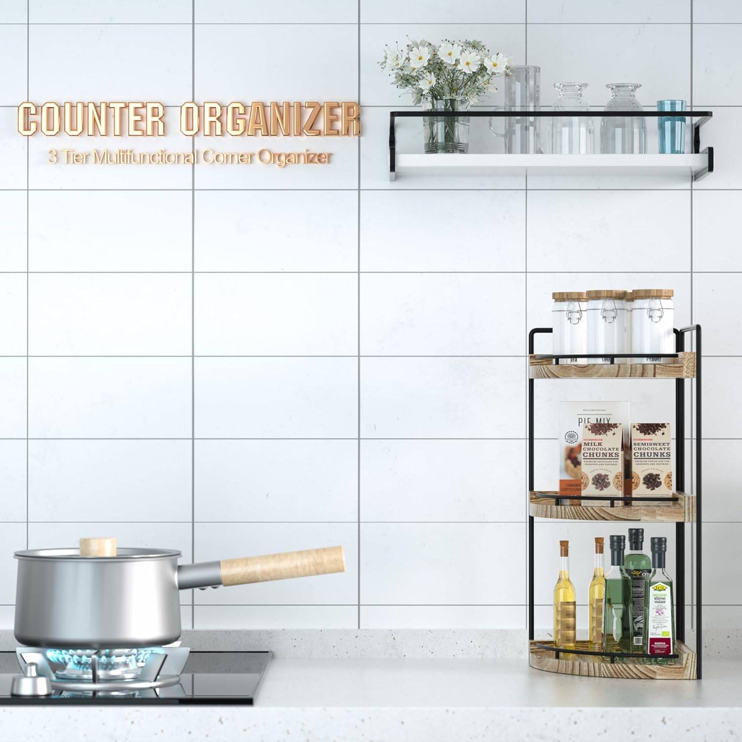 Corner Bathroom Counter Organizer, 3 Tier Wood Vanity - photo 4