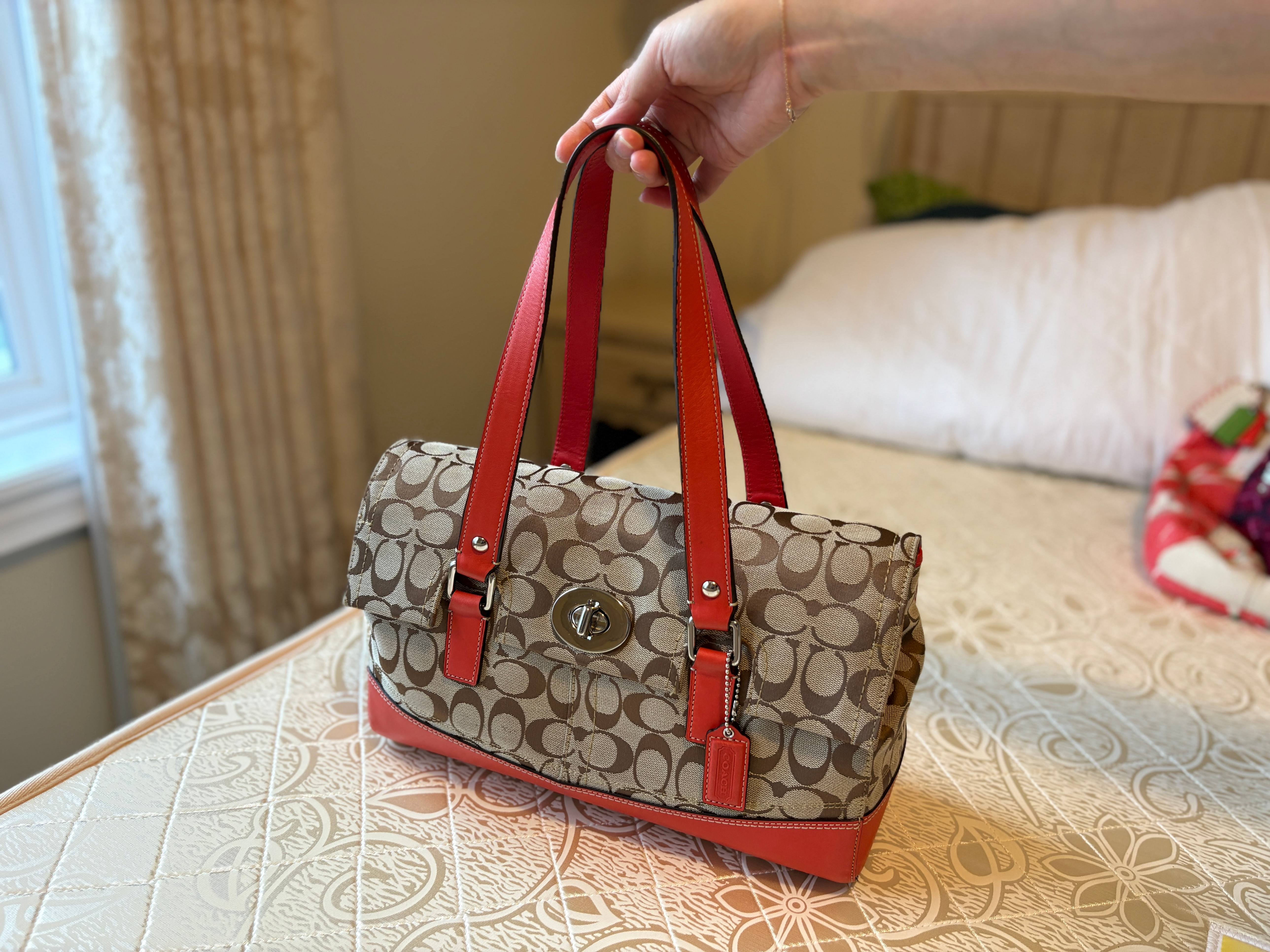 Coach Hampton Signature C Red Satchel