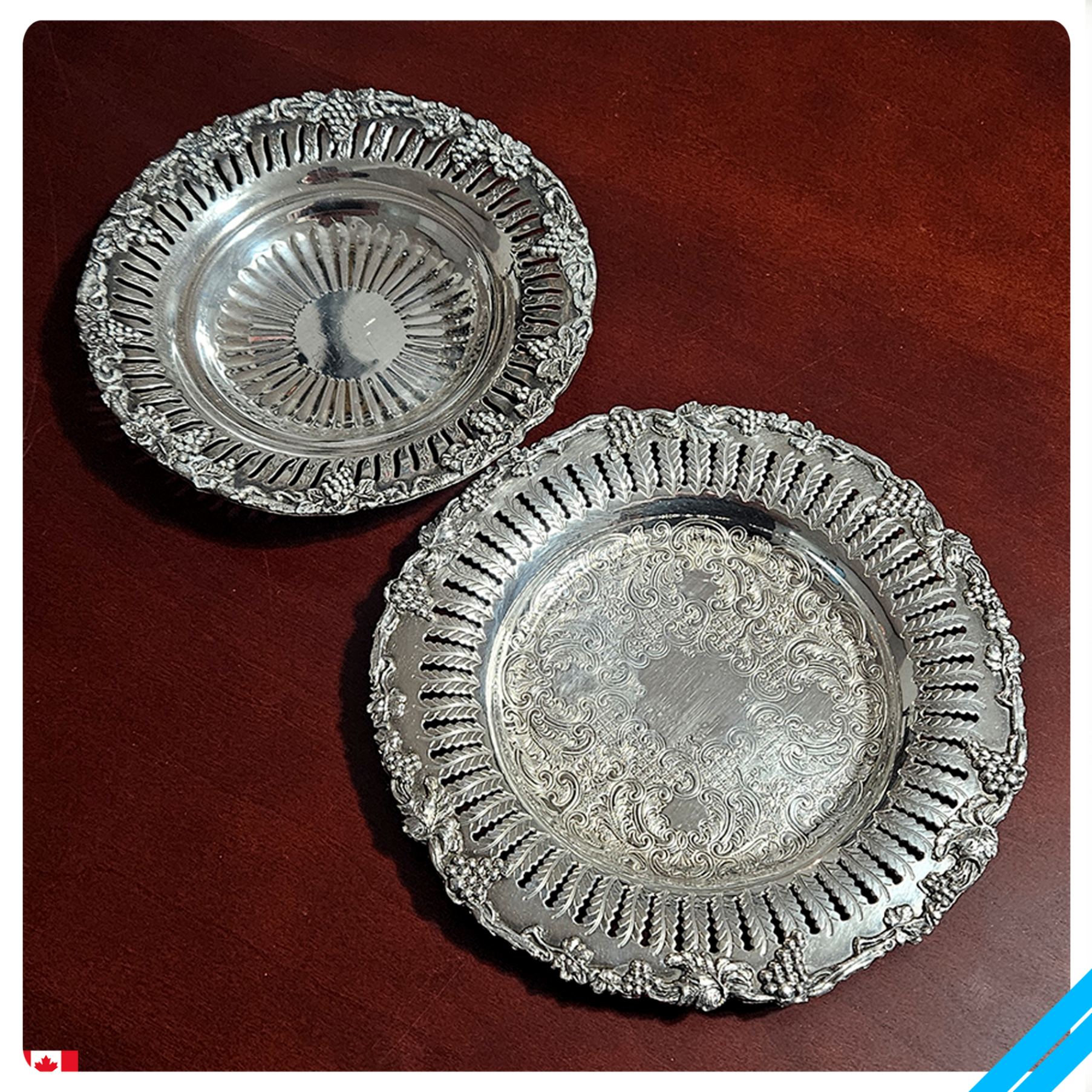 Ornate Pierced Silver Plated Trays  Set of 2