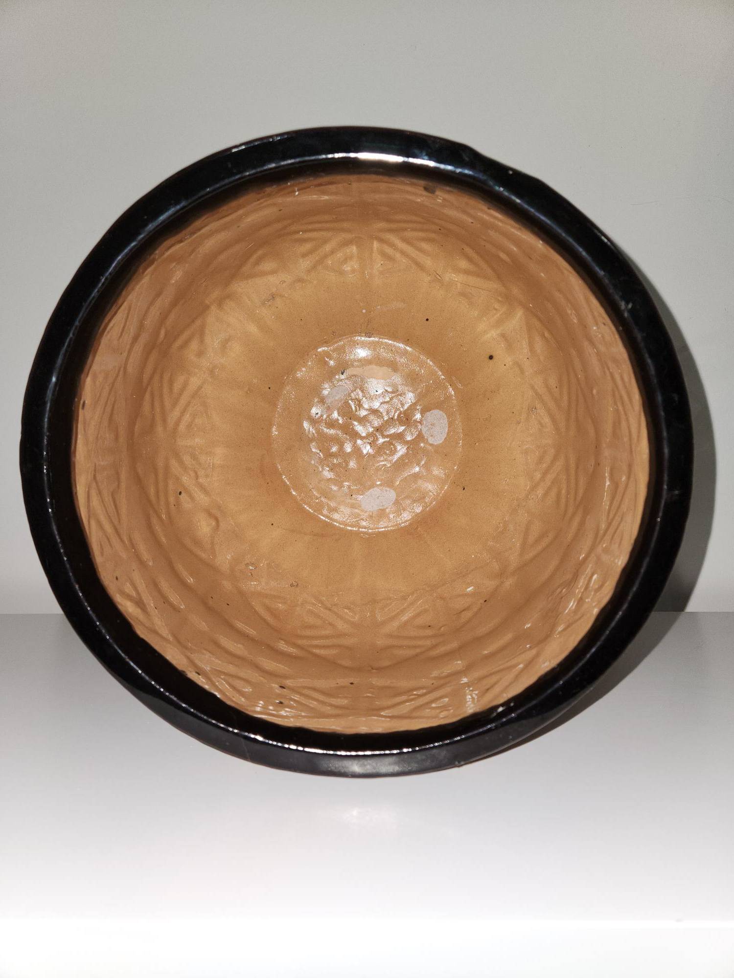 Large Terracotta Planter / Pot, Black Glazed Geometric Pattern - photo 3