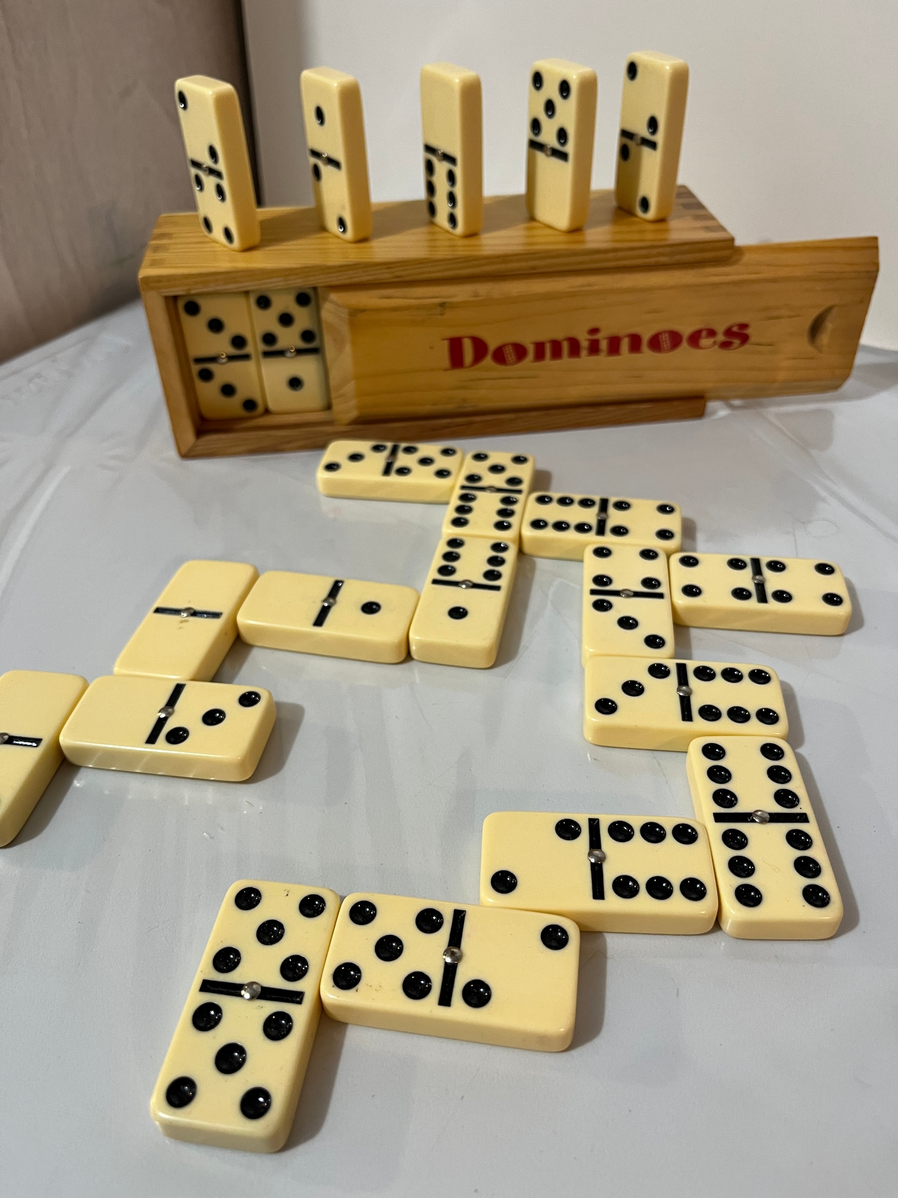 Double Six Dominoes Set Ivory Classical 28 Tiles in Wood Box