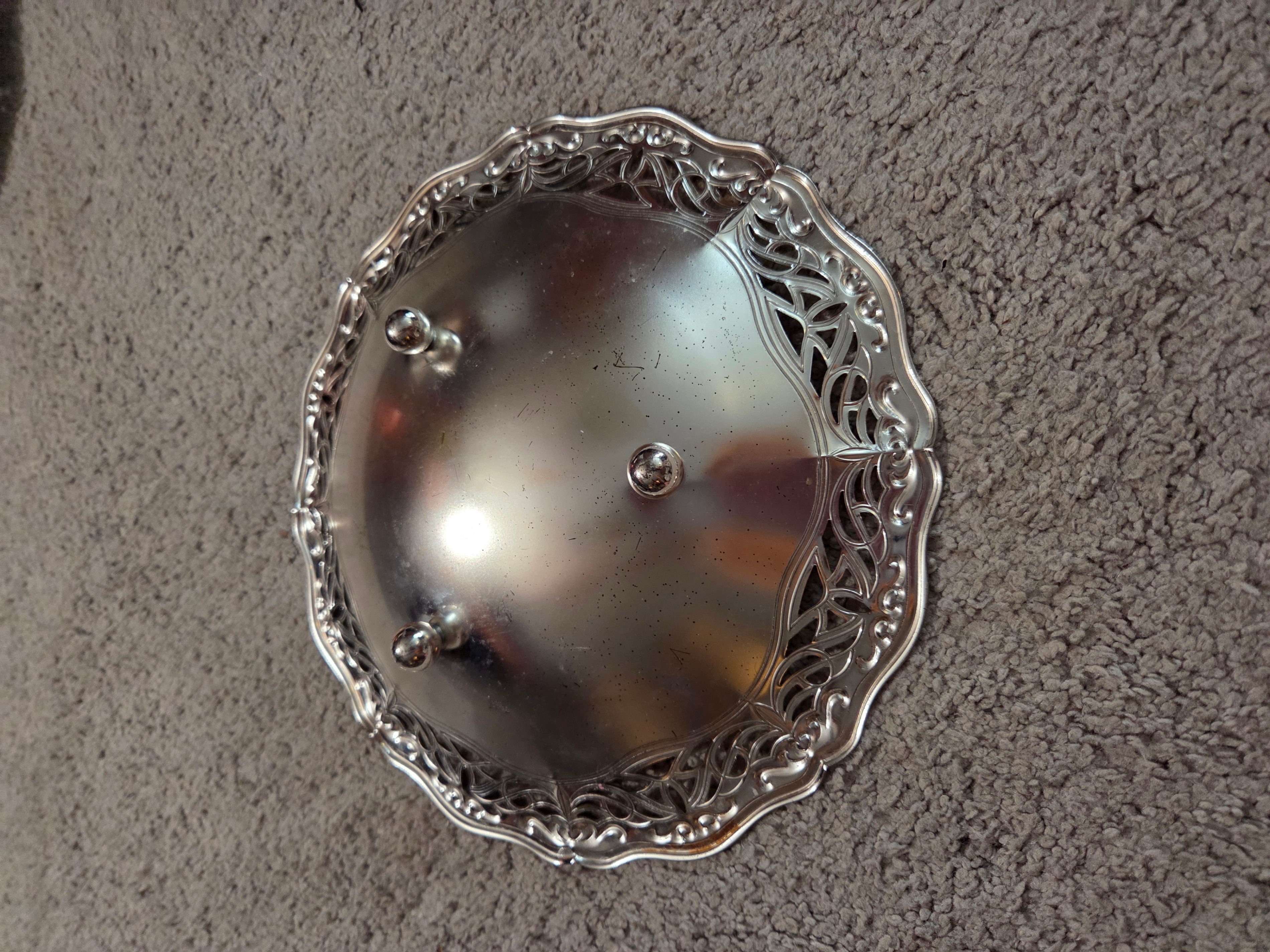 Vintage Silver-Plated Footed Tray, Gold Pierced Rim Ornate 9.25" - photo 2