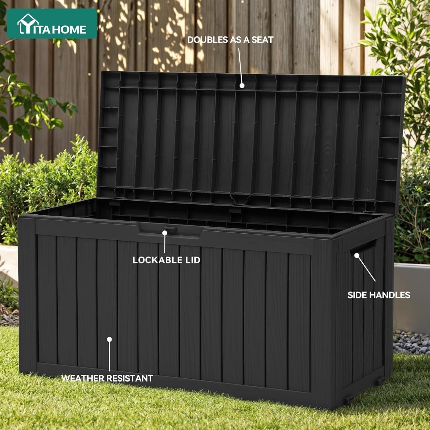 KETER Plastic Outdoor Storage Deck Box - Black - photo 4