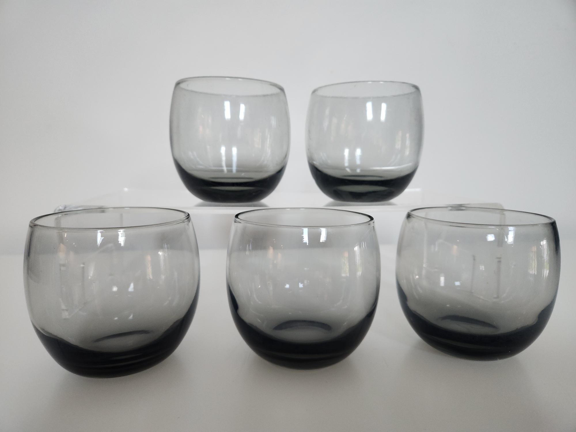 Smoked Glass Roly Poly Lowball Tumblers-Vintage Barware (5 set)