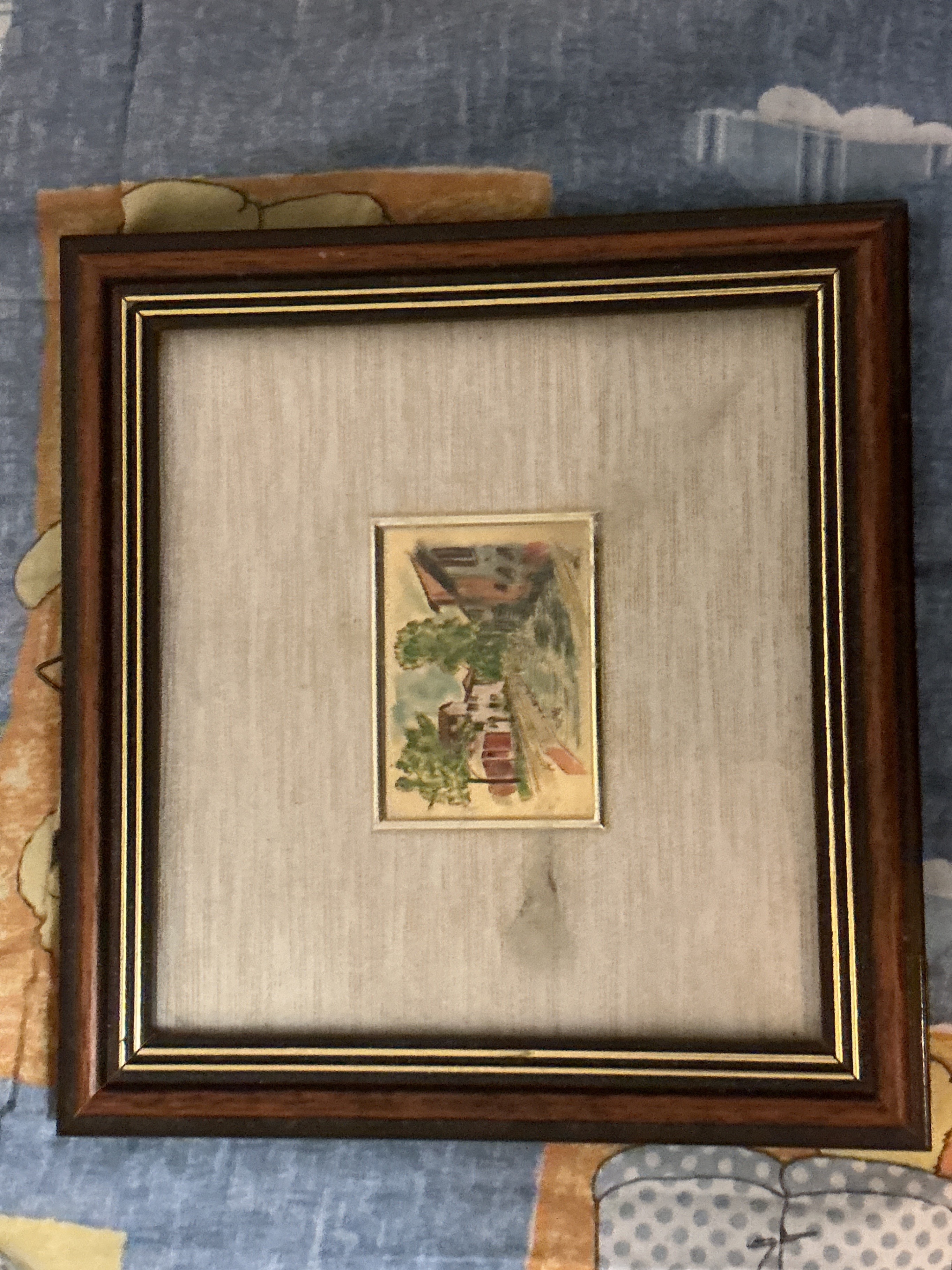 Framed Miniature Painting of a Village Scene