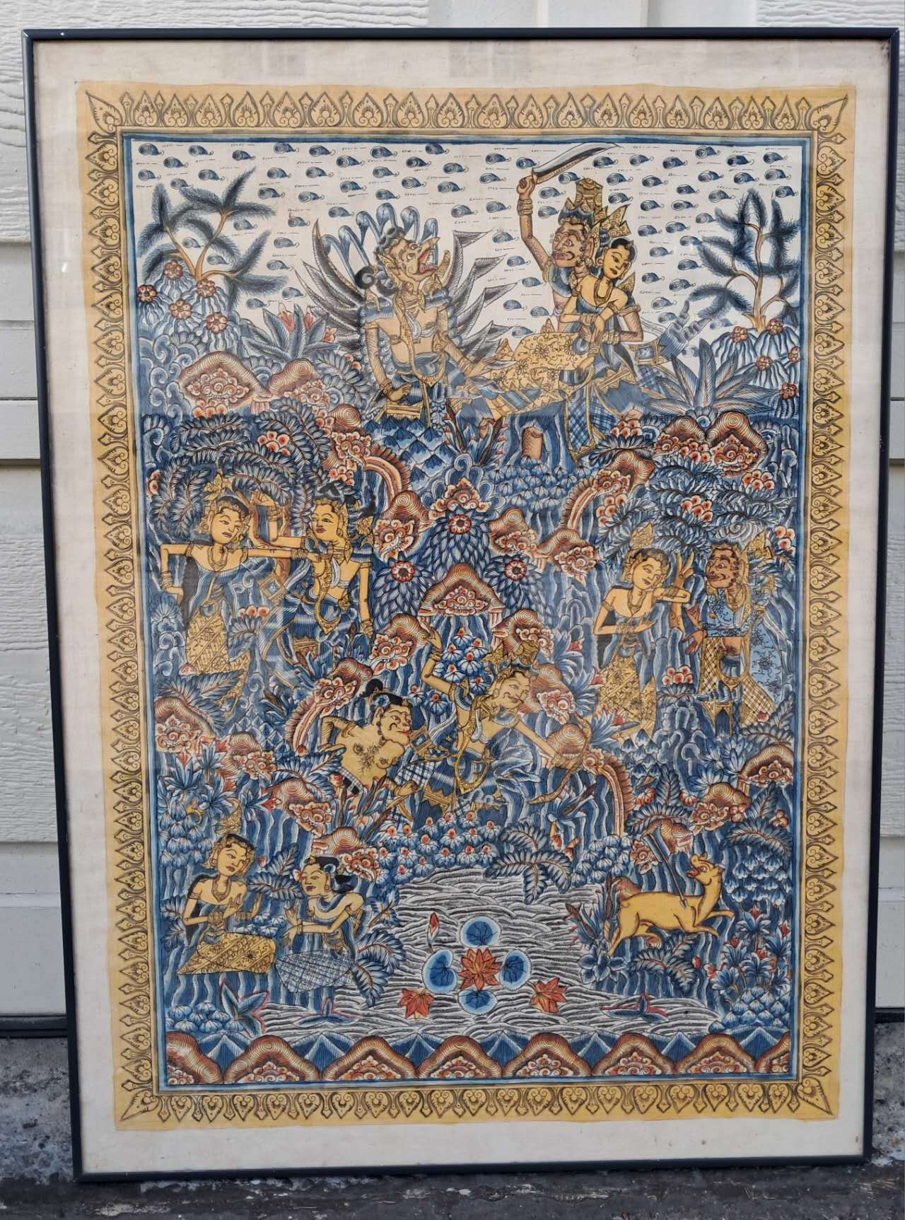Vintage Southeast Asian Cloth Painting Framed