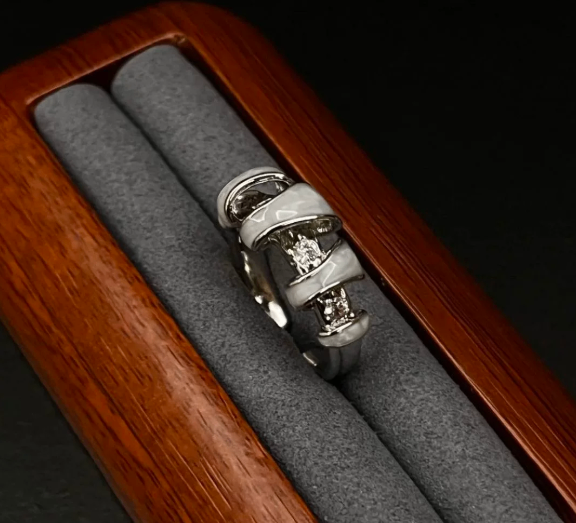 Silver and White Enamel Ring with Accent Stones - photo 2