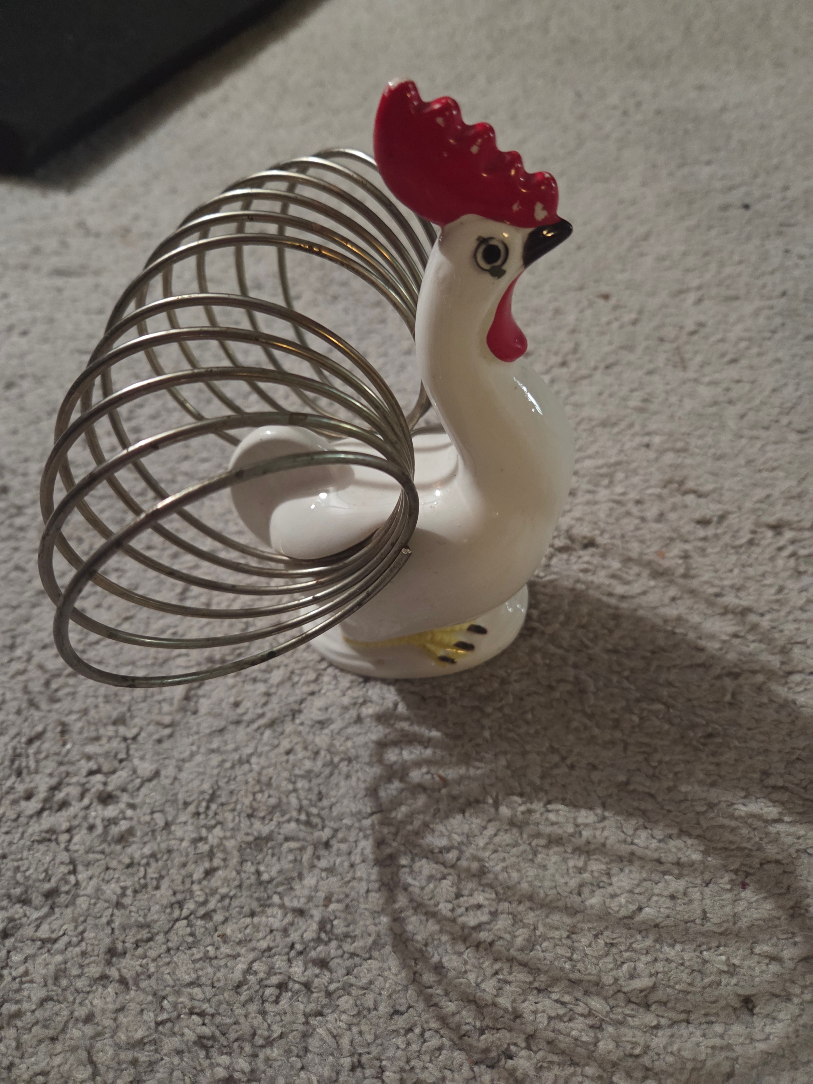 Vintage Ceramic Rooster Whisk Holder w/ Original Whisk, 6" H - photo 2