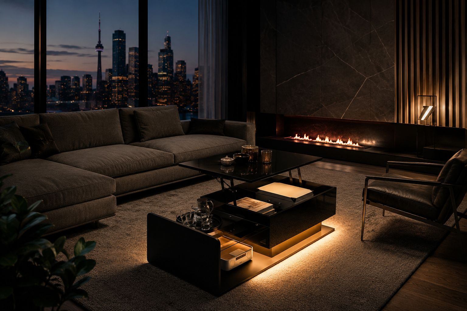 Modern Black LED Lift-Top Coffee Table with Storage - photo 2
