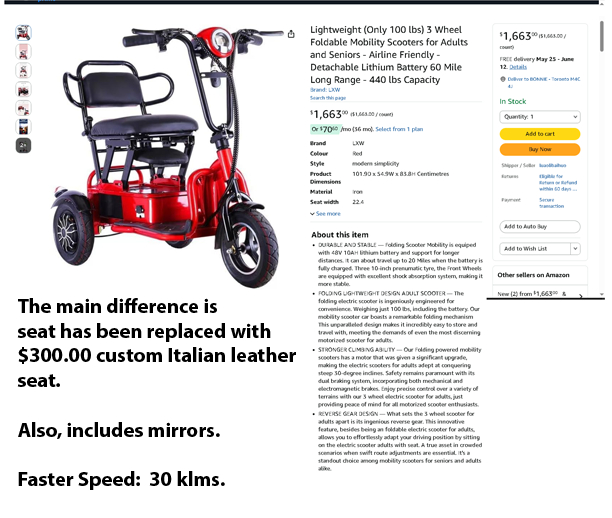 LXW 3 Wheel Foldable Mobility Scooter - Red - photo 2