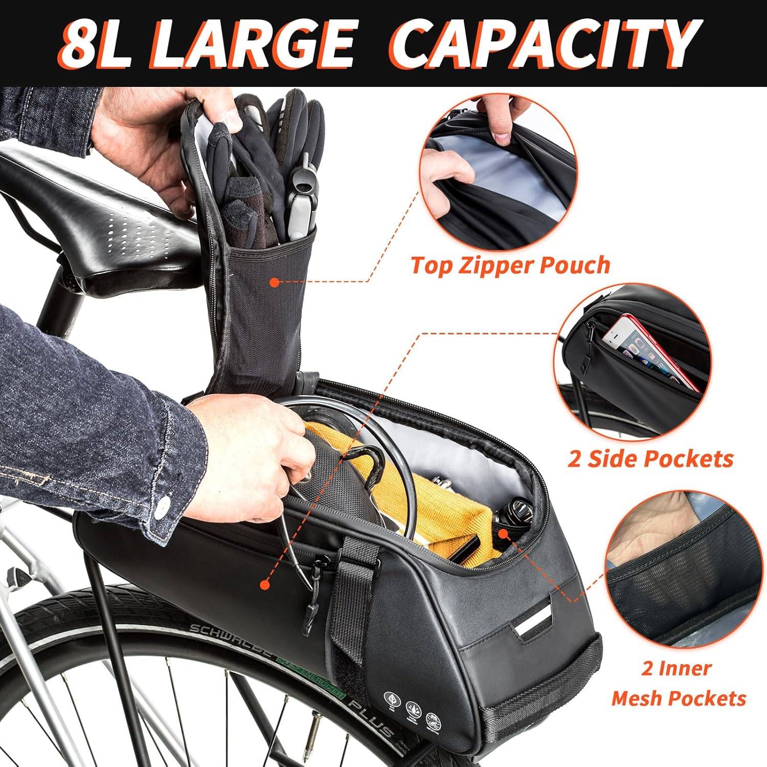 New Bike Bag Reflective Bicycle Pannier Rack  or Cross Body Bag - photo 3