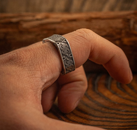 Men's Silver-Tone Ring with Celtic Knot Design