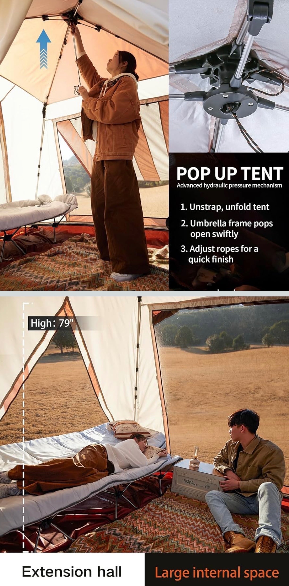 Camping Tent 4-6 Person w/ Vestibule 3000mm Waterproof Zip-Door - photo 3