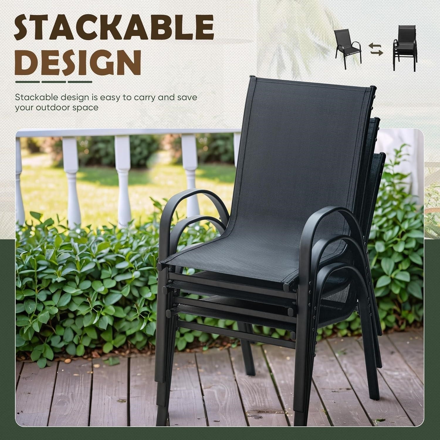 Set of 4 Black Outdoor Chairs - photo 4