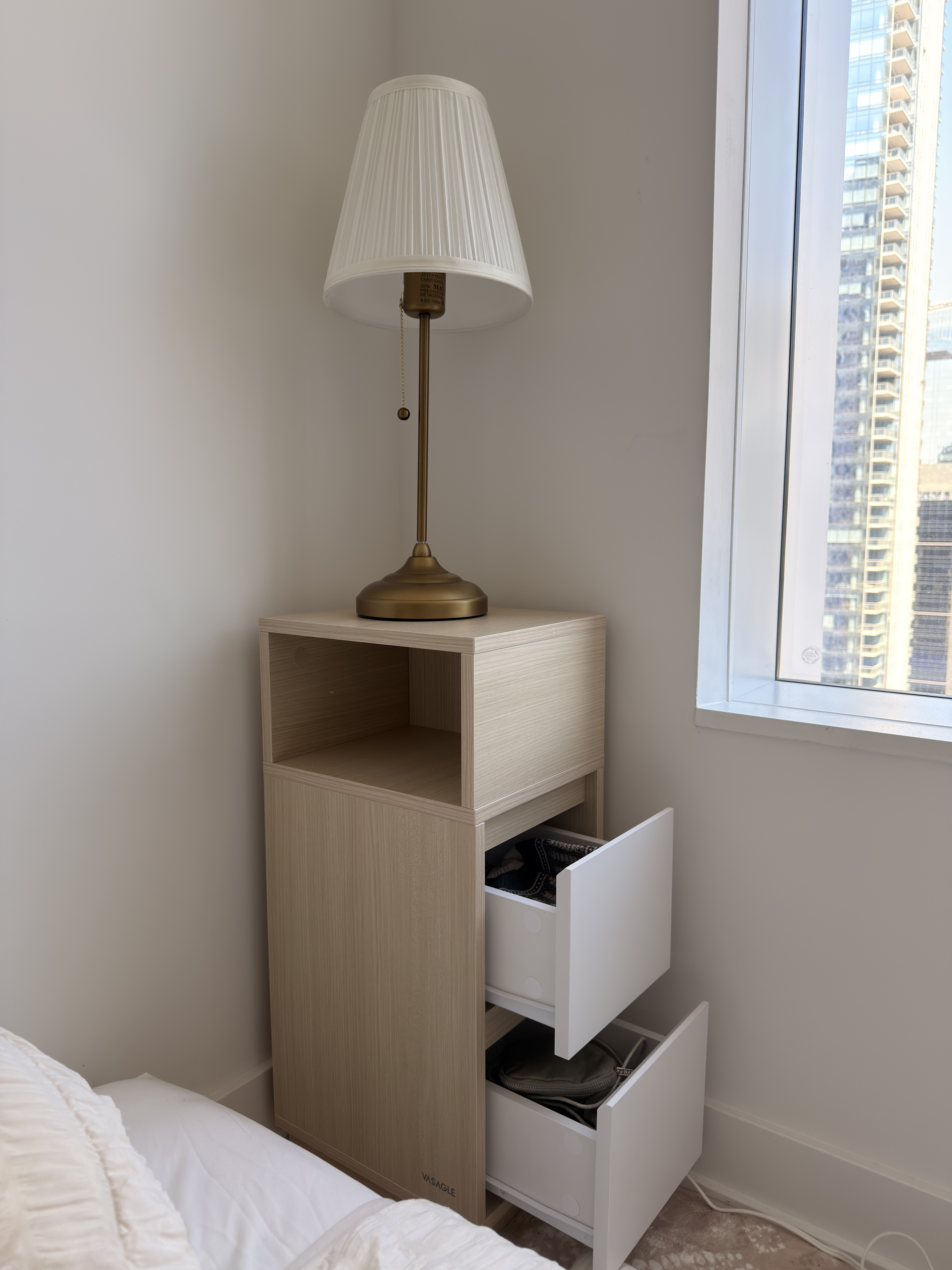 Modern Slim Nightstand – Beige & White Side Table with Drawers - photo 2