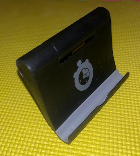 Black Phone Stand with Stopwatch Logo
