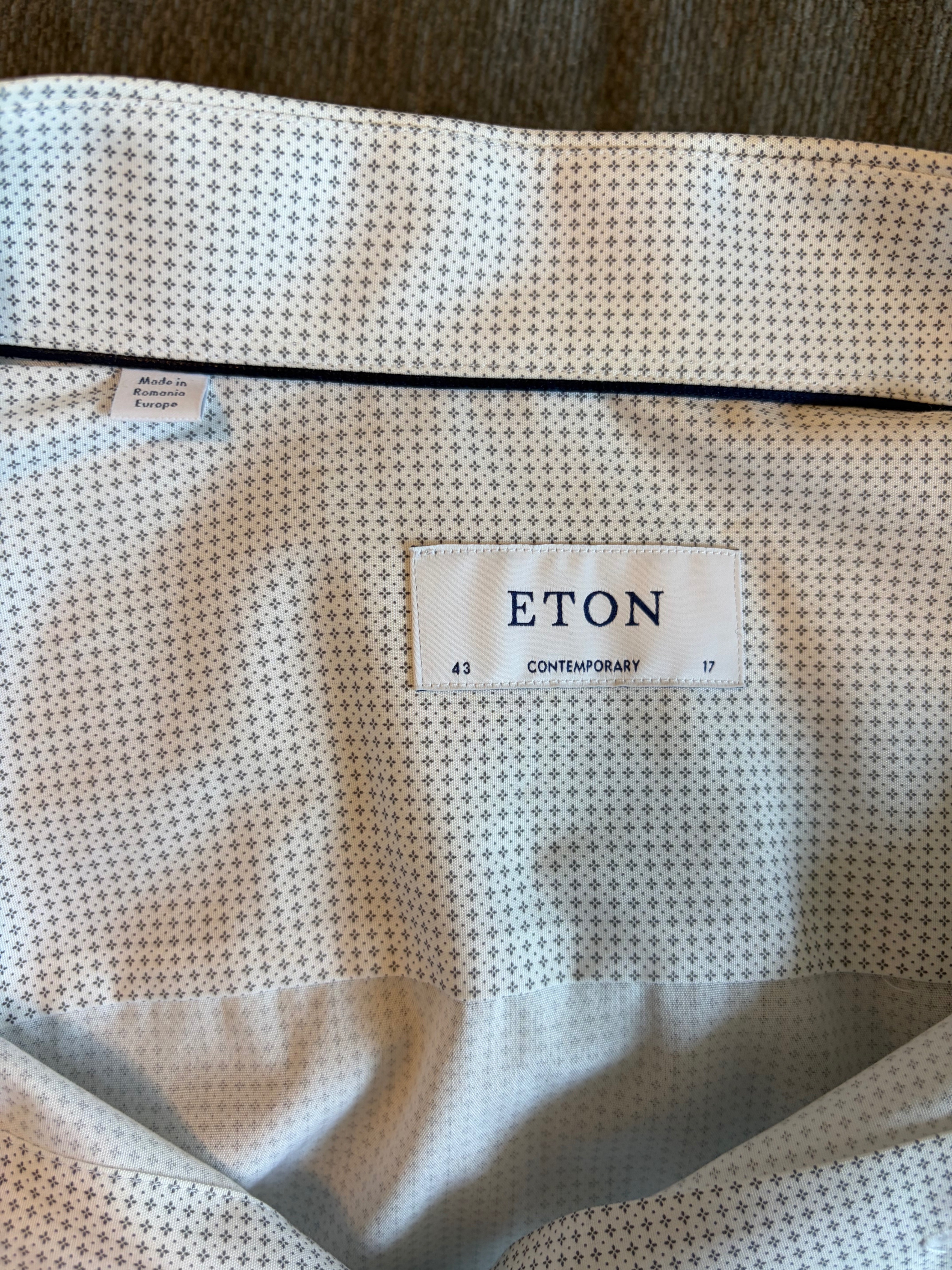 NWT Eton Dress Shirt Size 43/17 White With Grey Micro Print - photo 3