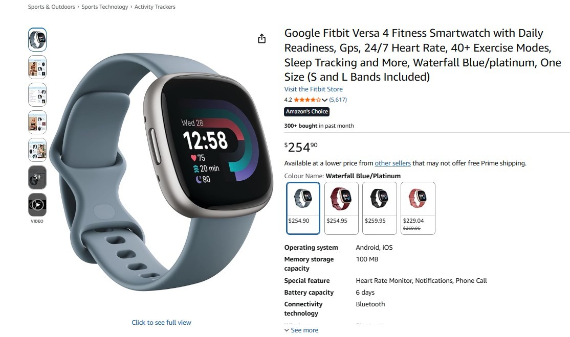 Fitbit Versa 4 Fitness Smartwatch - Waterfall Blue/Platinum - photo 2