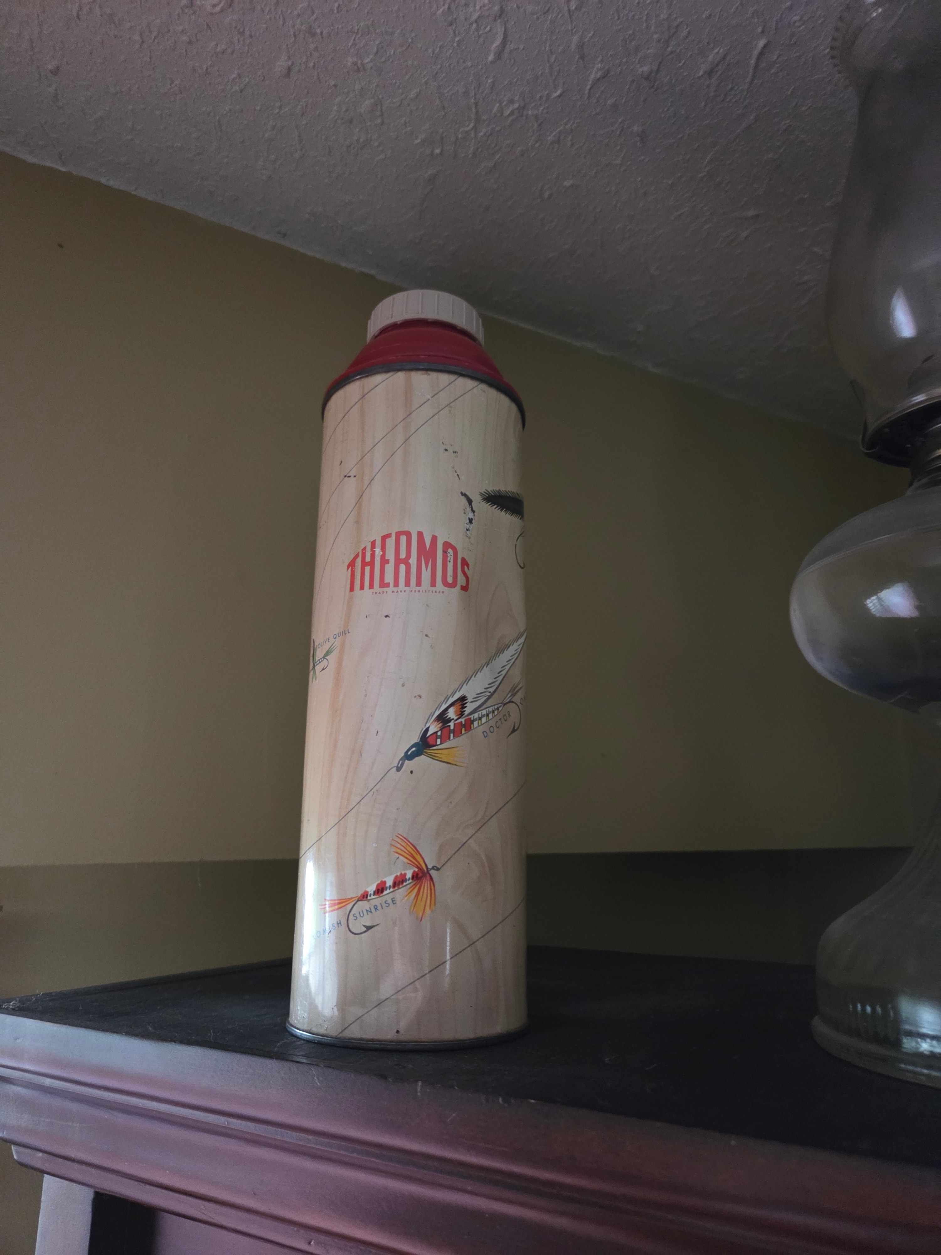Vintage Thermos Flask with Fishing Lures