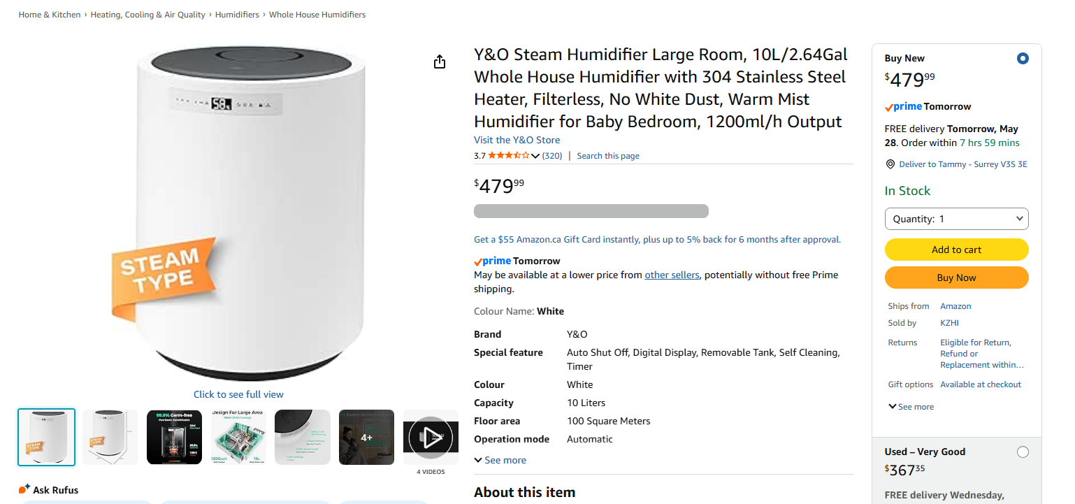💧 Yamazen KSF-M1001 Large-Capacity Steam Humidifier 💧 - photo 2