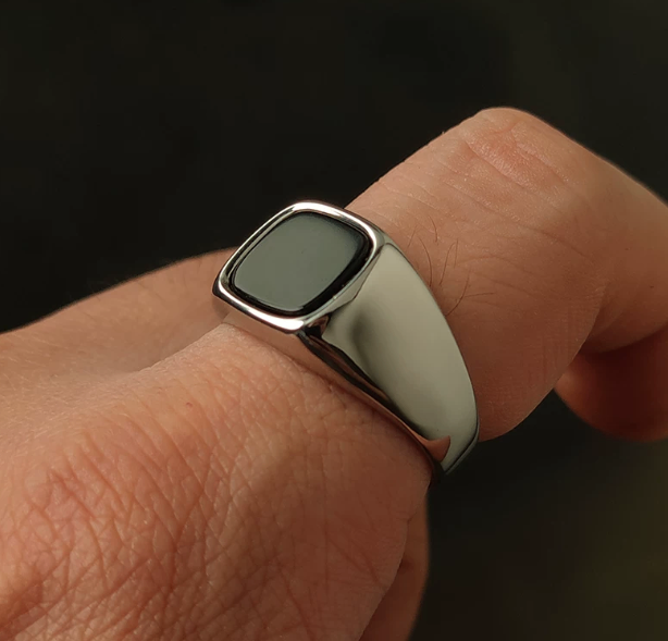 Men's Silver and Black Onyx Signet Ring