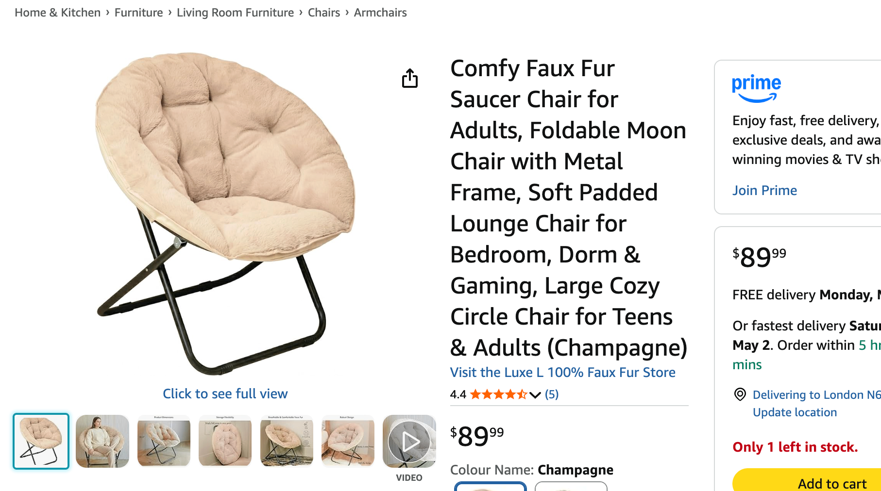 Moon Chair - Fluffy Grey Brass Metal - photo 3
