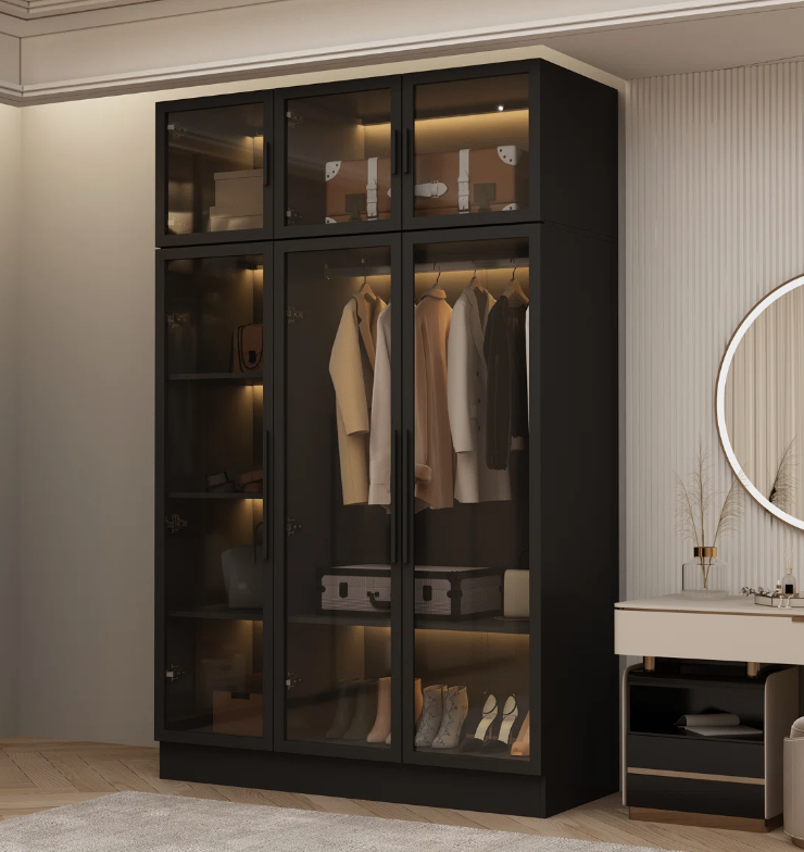 Black Wardrobe with Glass Doors and LED Lighting - New in box - photo 2