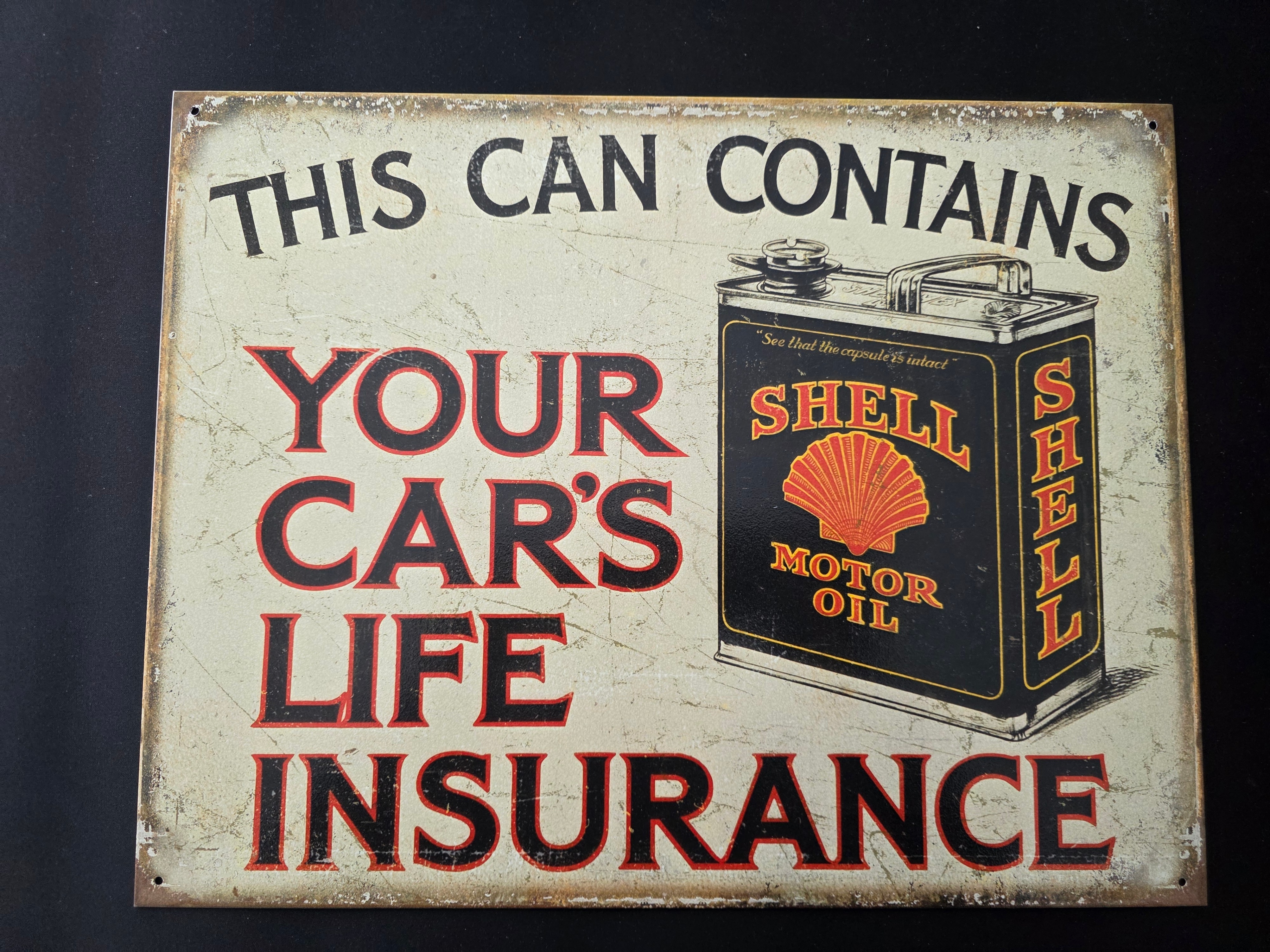 Vintage‐Style Shell Motor Oil Metal Sign-Retro Garage Decor