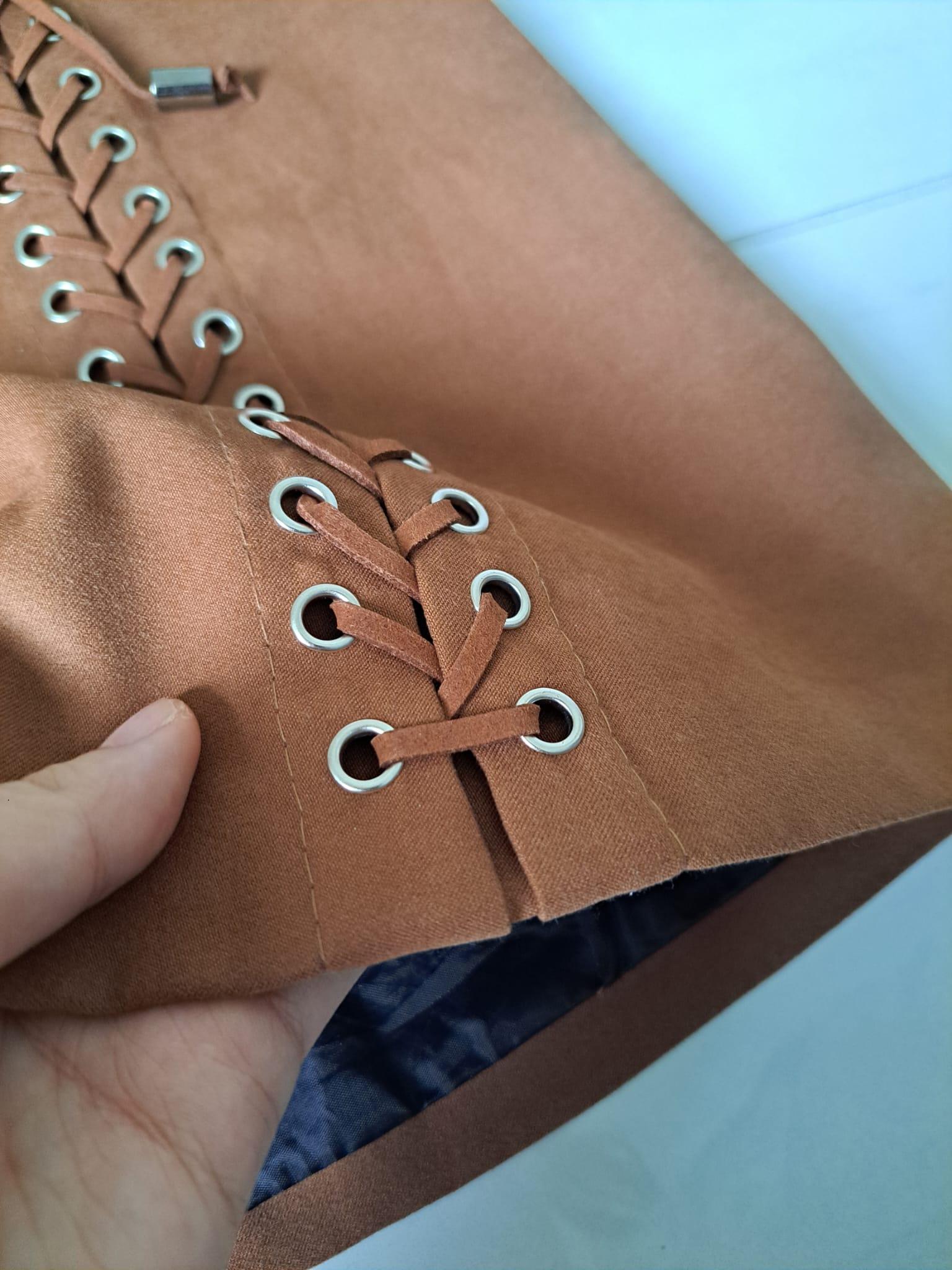 🤎 Y2K Brown Faux Suede Grommet High Rise Skirt - photo 4