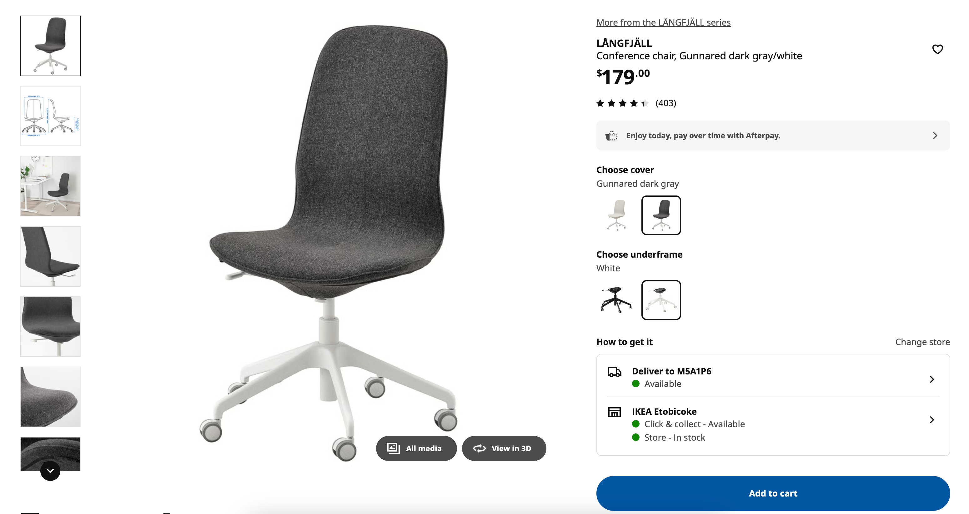 IKEA LÄNGFJÄLL Conference Chair - Gunnared Dark Grey/White
