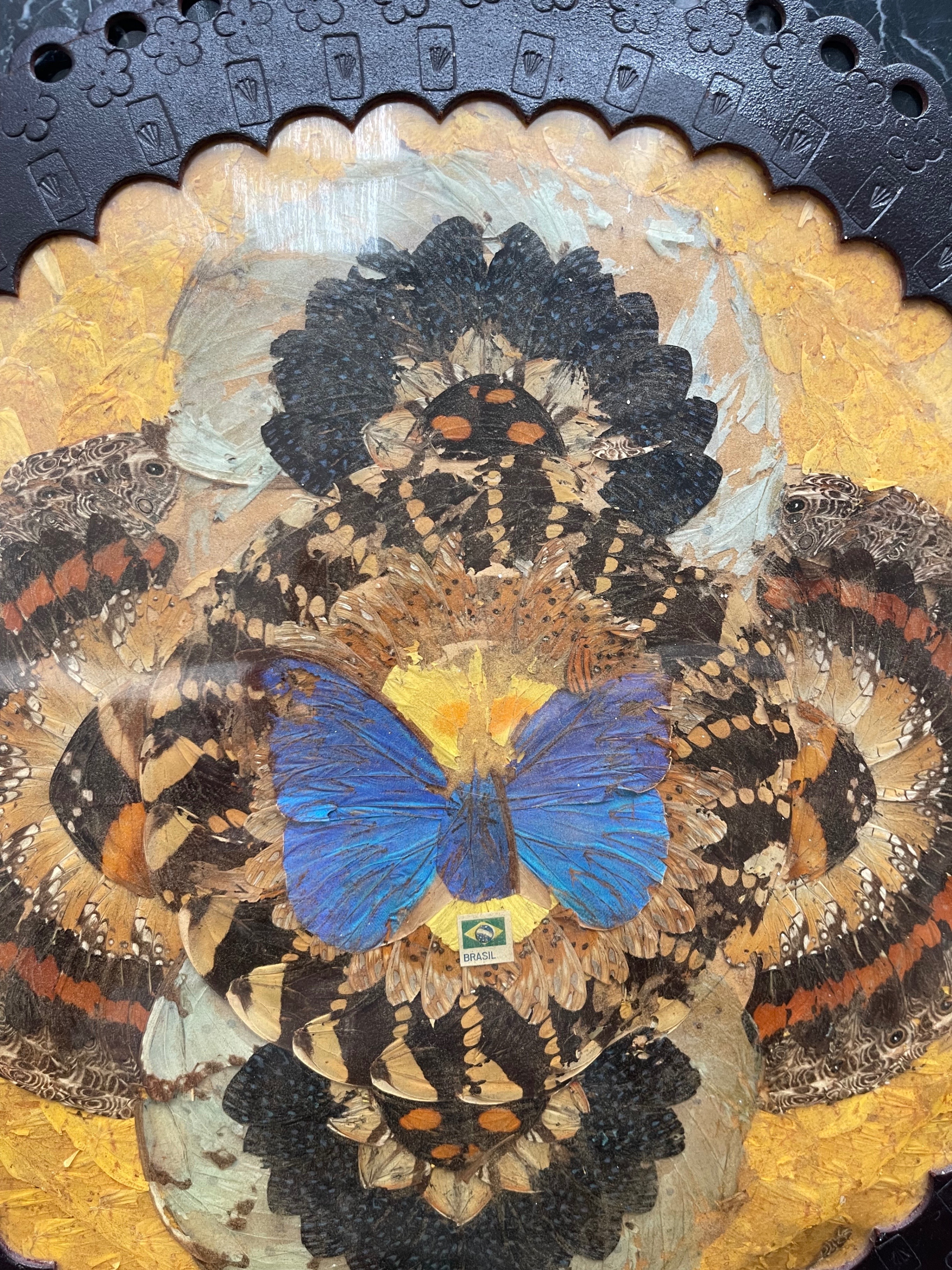 Large 18.5" Vintage Brazil Butterfly Wing Art (Leather Rim) - photo 2
