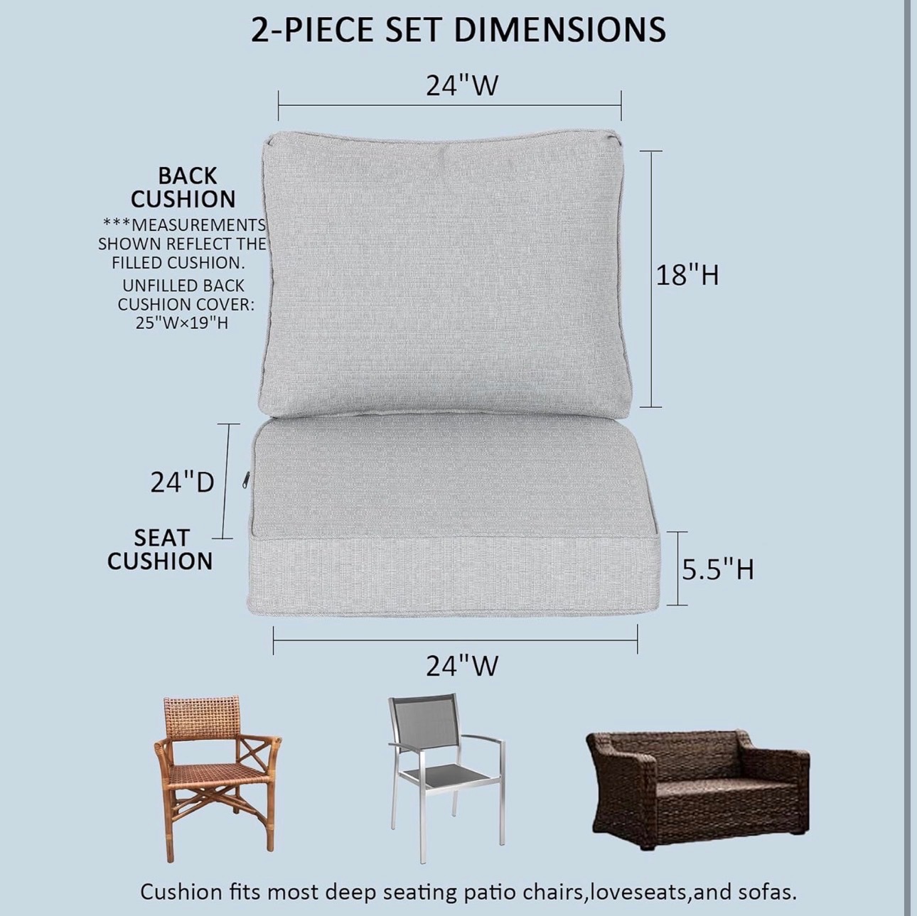 Localive Set-of-2 Outdoor Seat Cushion CO-Water/UV Resist24"x24" - photo 4