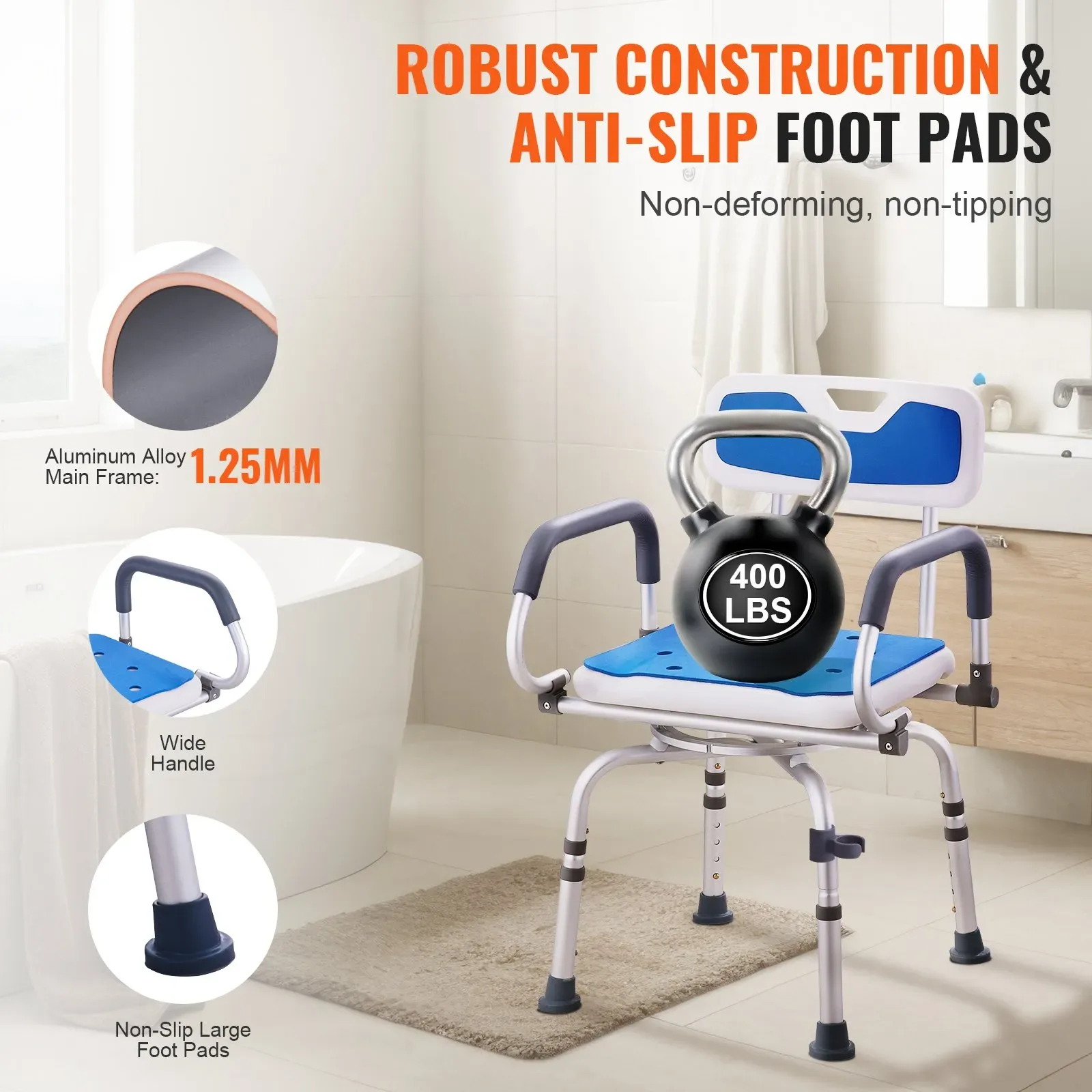 VEVOR 360 Degree Swivel Shower Chair with Armrests and Backrest - photo 3