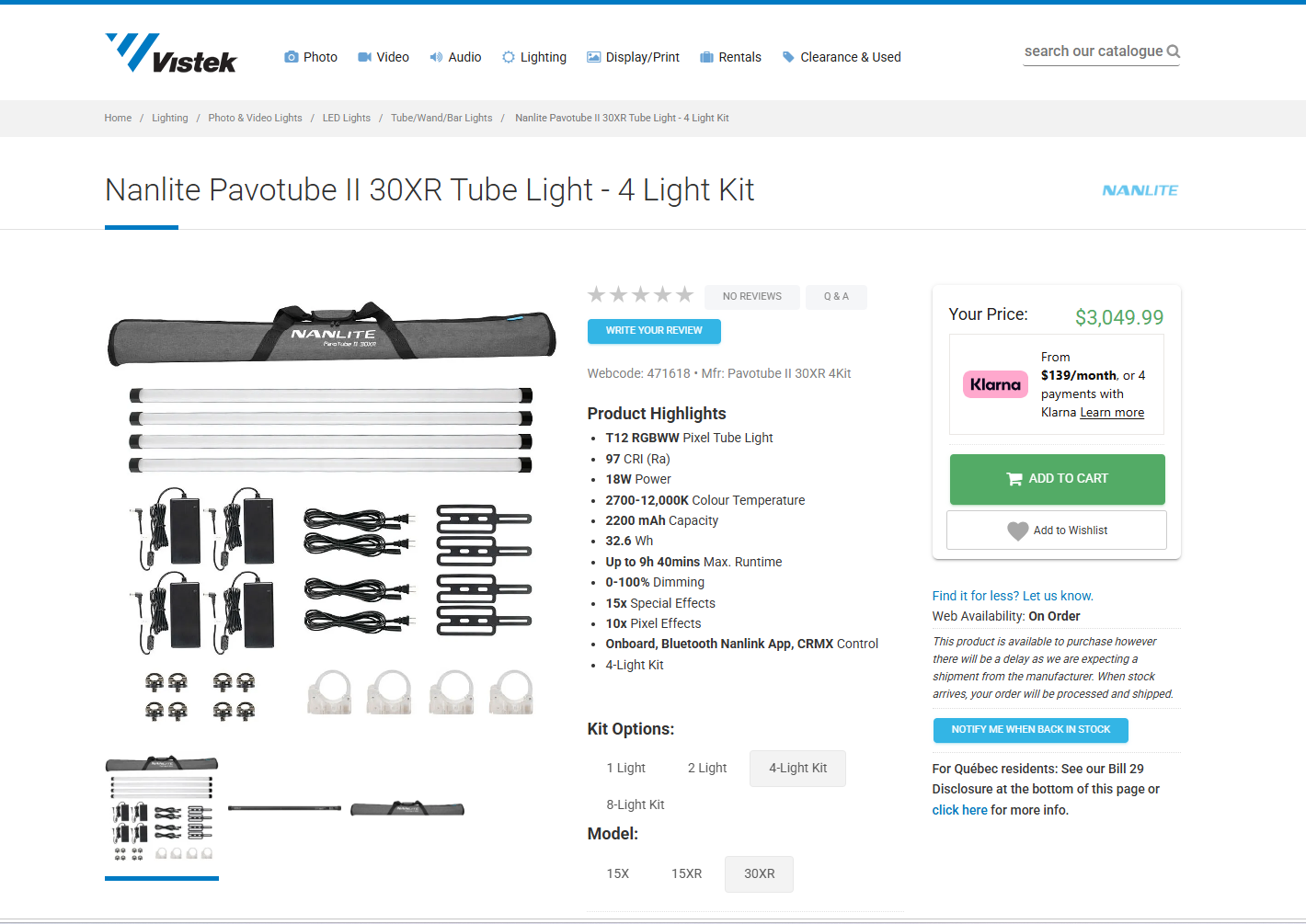 Nanlite PavoTube II 30X LED Tube Light Kit – 4 Lights + case - photo 2