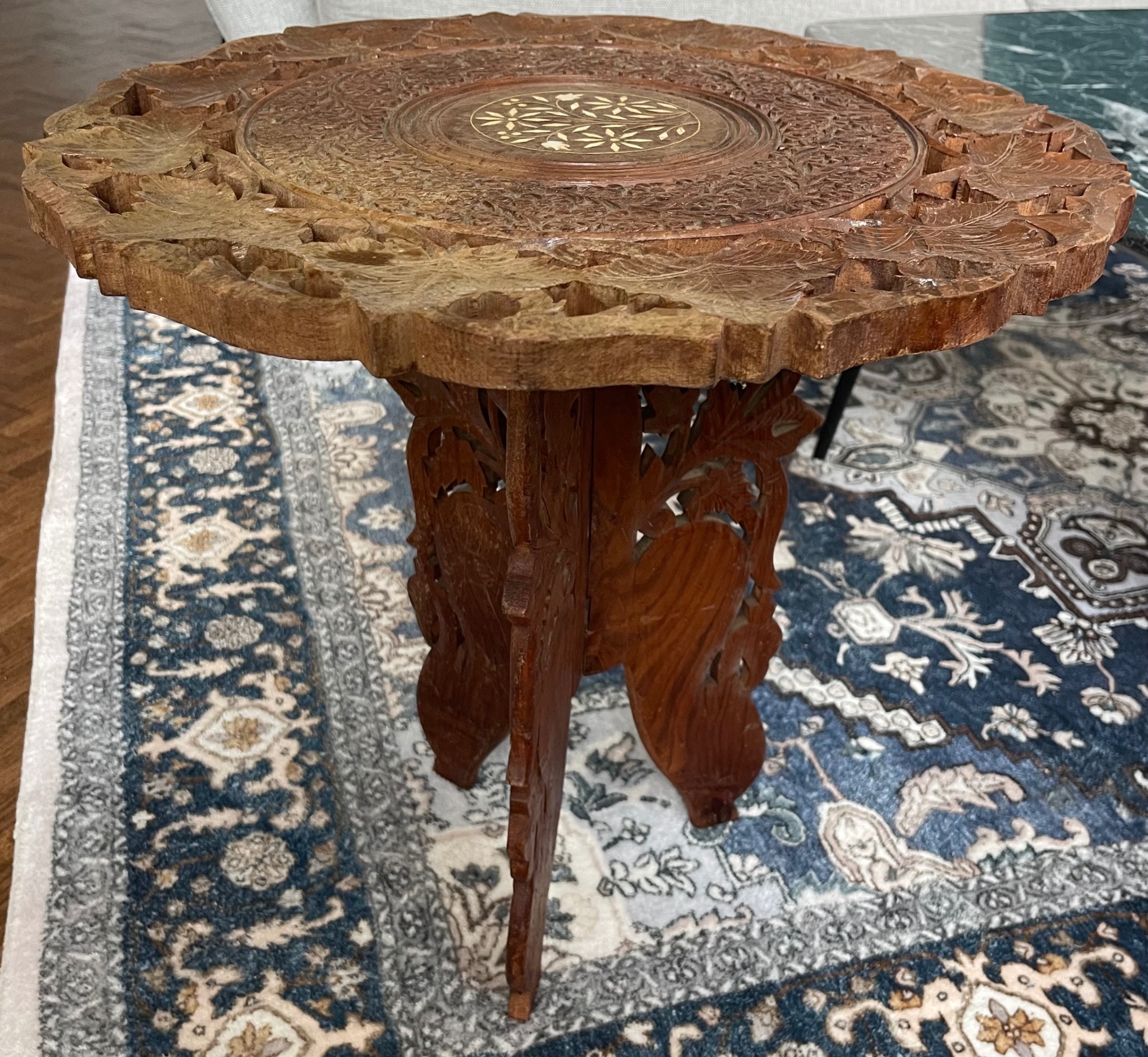 Antique Burmese Carved Octagonal Folding Side Table - photo 3