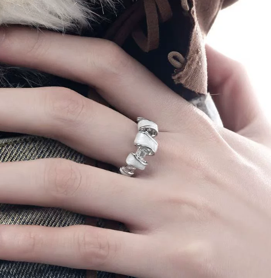 Silver and White Enamel Ring with Accent Stones - photo 3