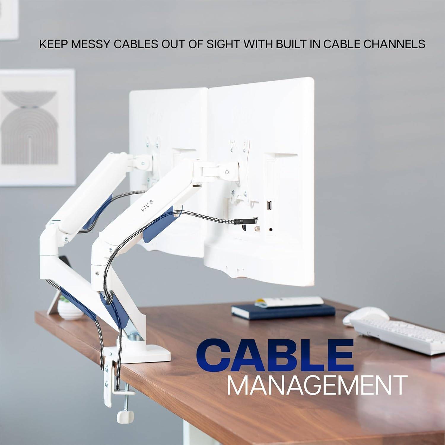 New VIVO White Dual Monitor Phenumatic Arm Montor Mount - photo 4
