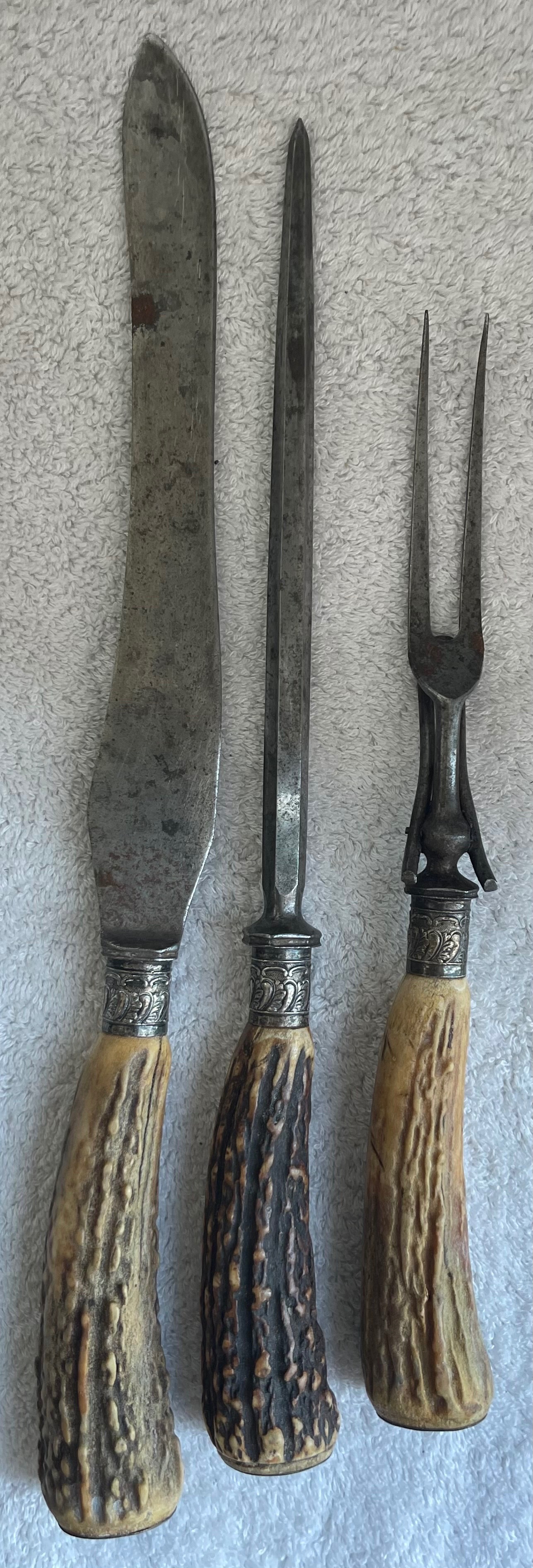 Antique 1905 Sheffield Sterling & Stag Carving Set