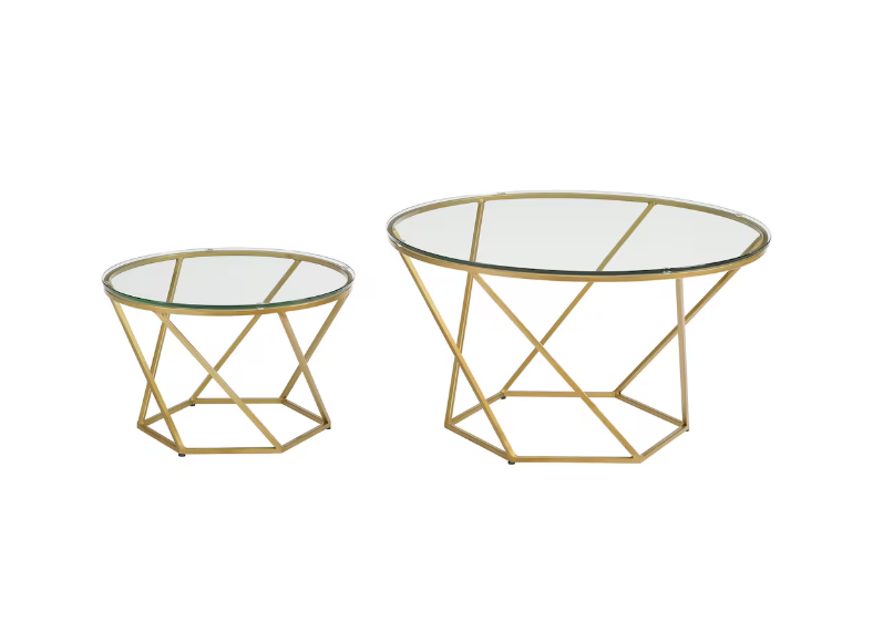 Set of 2 Gold Geometric Coffee Tables - New in box - photo 2