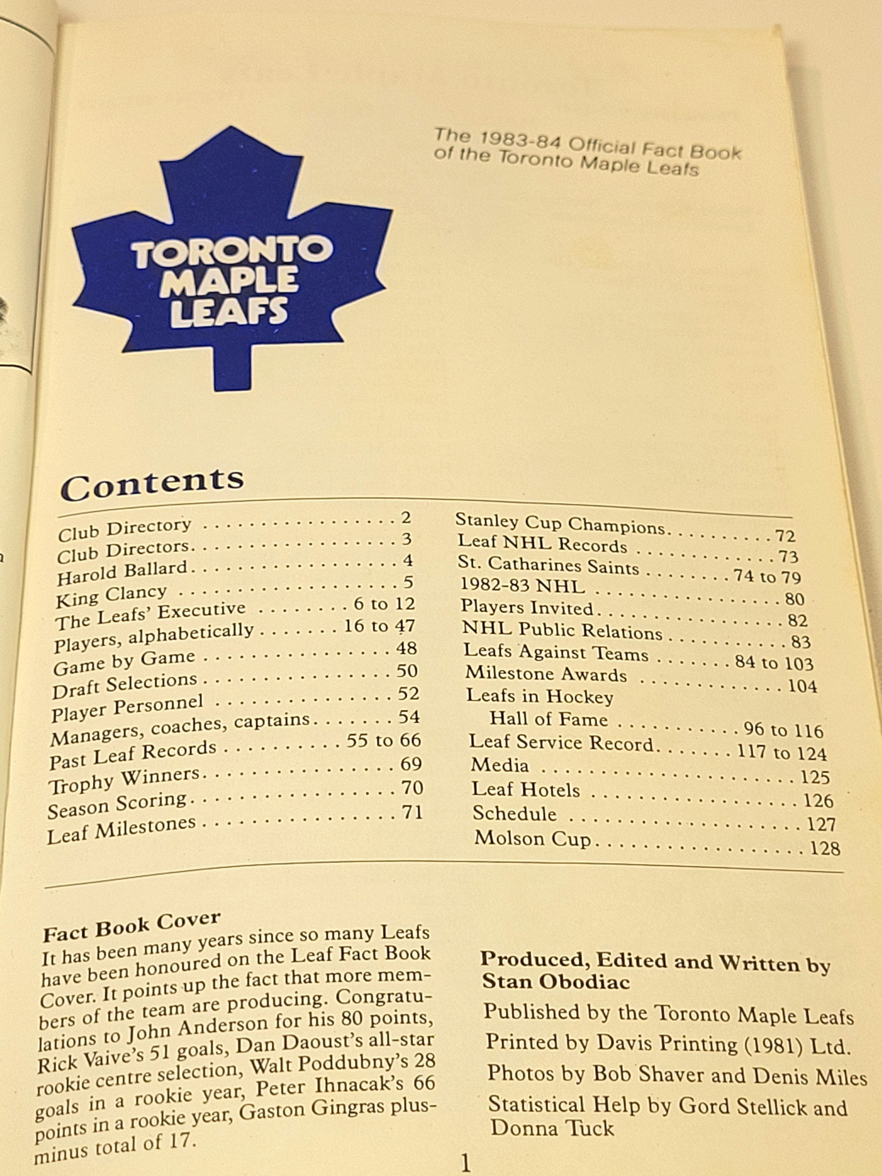 1983–1984 Toronto Maple Leafs Fact Book NHL Hockey Record Guide - photo 5