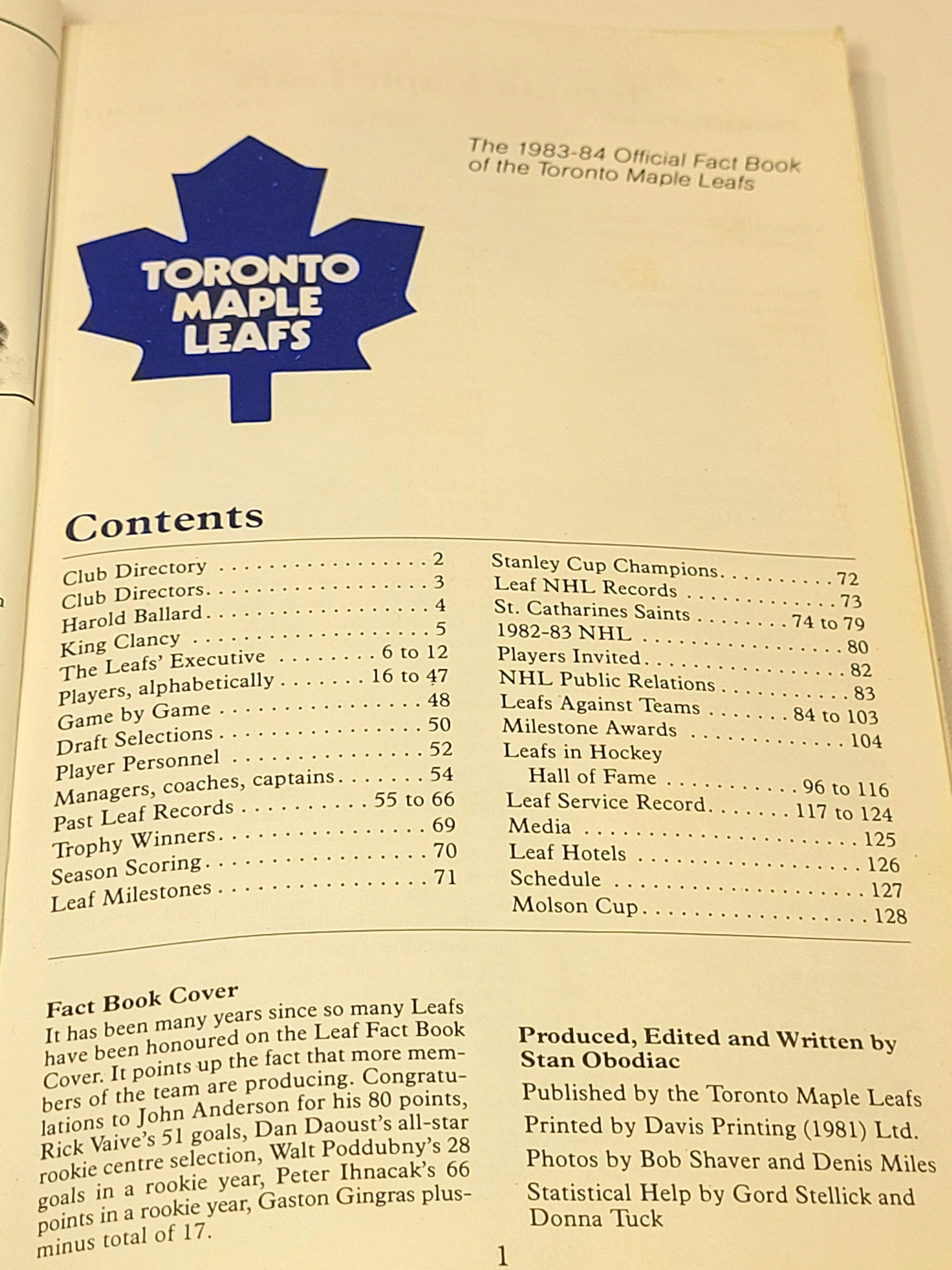 1983–1984 Toronto Maple Leafs Fact Book NHL Hockey Record Guide - photo 5