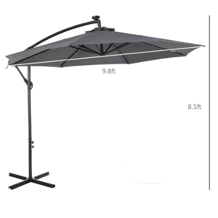 Outsunny 10ft Cantilever Umbrella w/ Solar Lights – Dark Gray - photo 2
