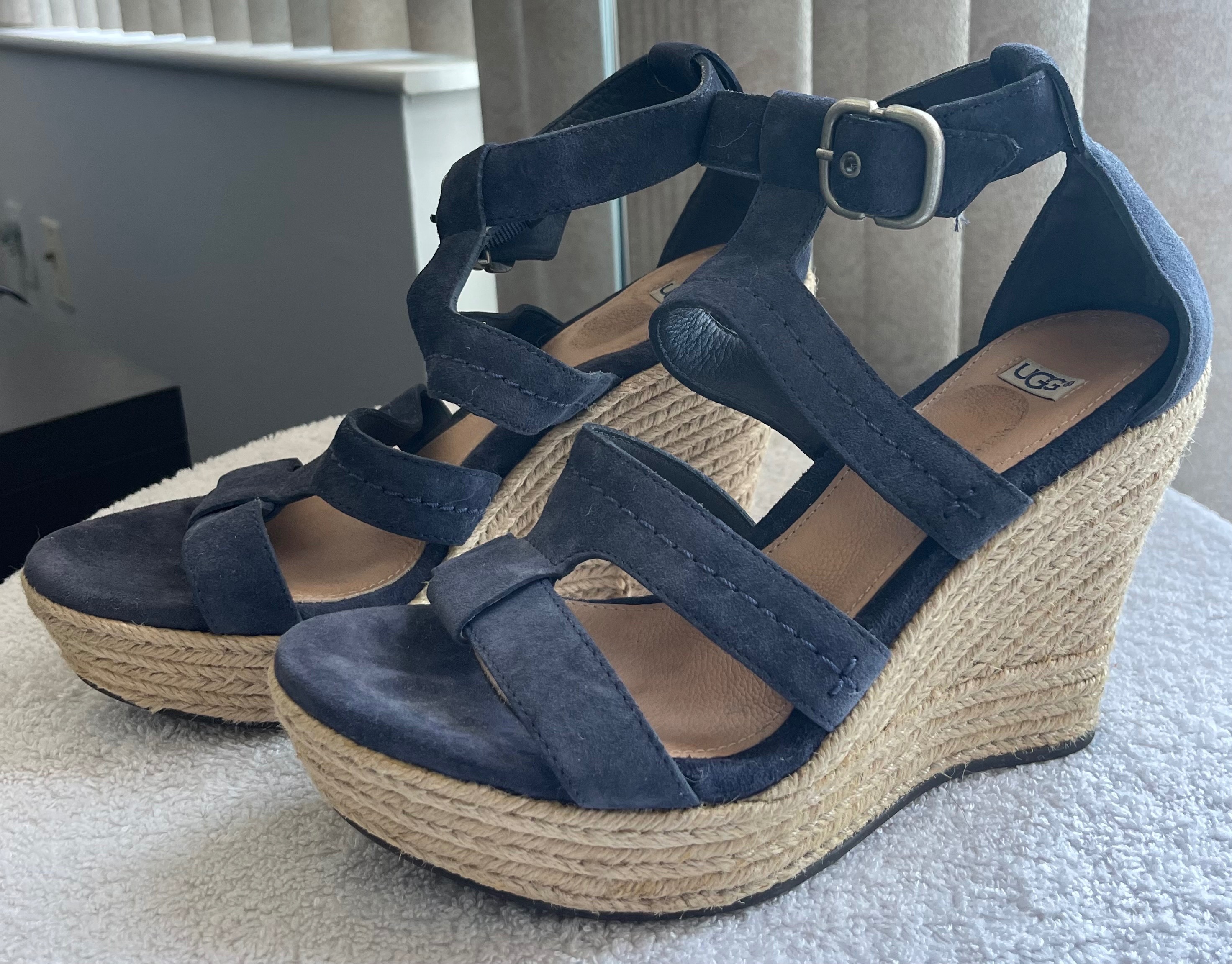 UGG Lauri Navy Suede Espadrille Wedges (Size 8)