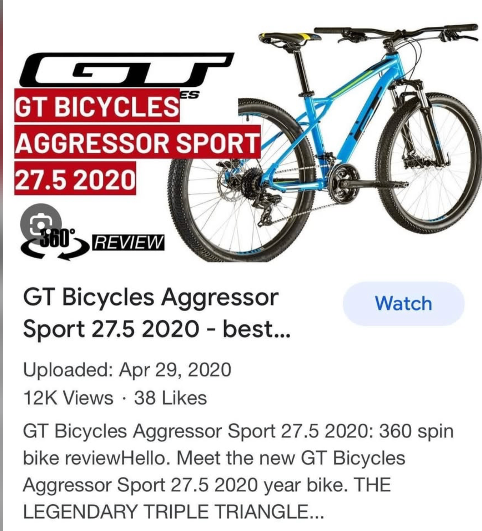GT Aggressor Sport 27.5 Mountain Bike - Blue
