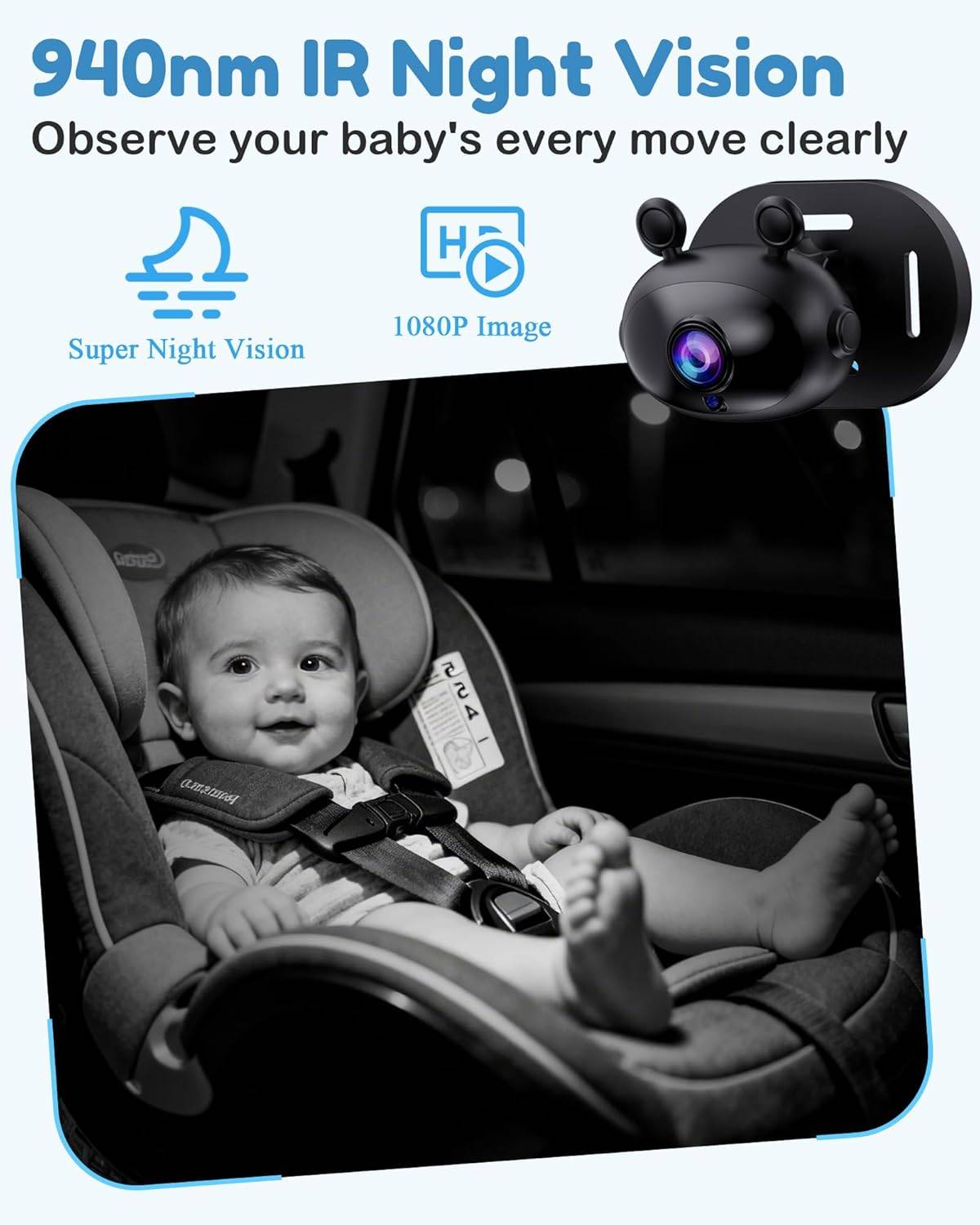 HD 1080P Baby Car Camera: Easy to Install 150° Wide Angle Car - photo 5