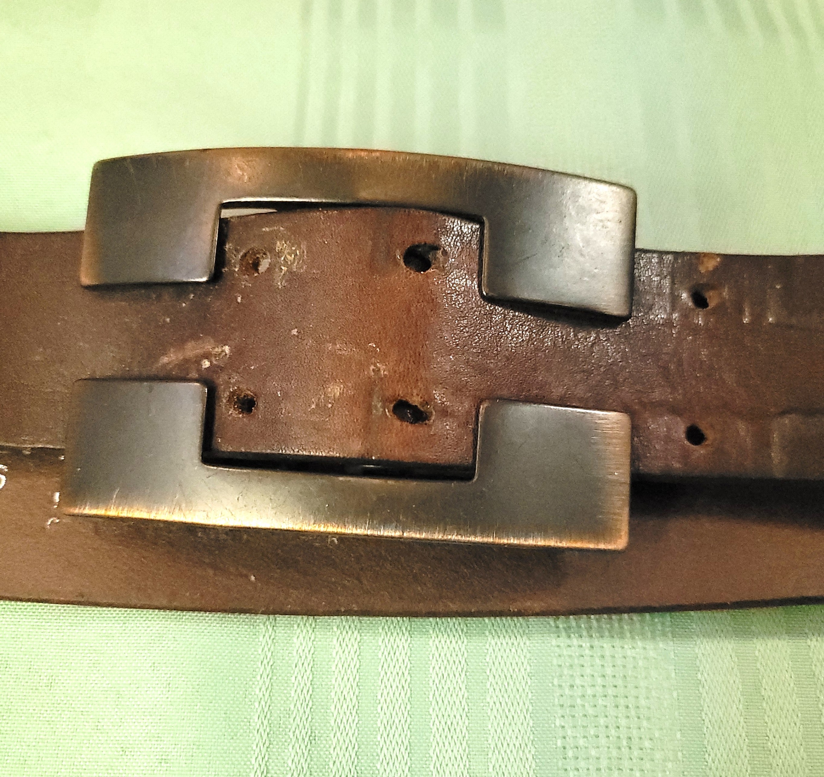 Tobacco Road Brown Leather Belt, Size 36, Bronze Plate Buckle - photo 4