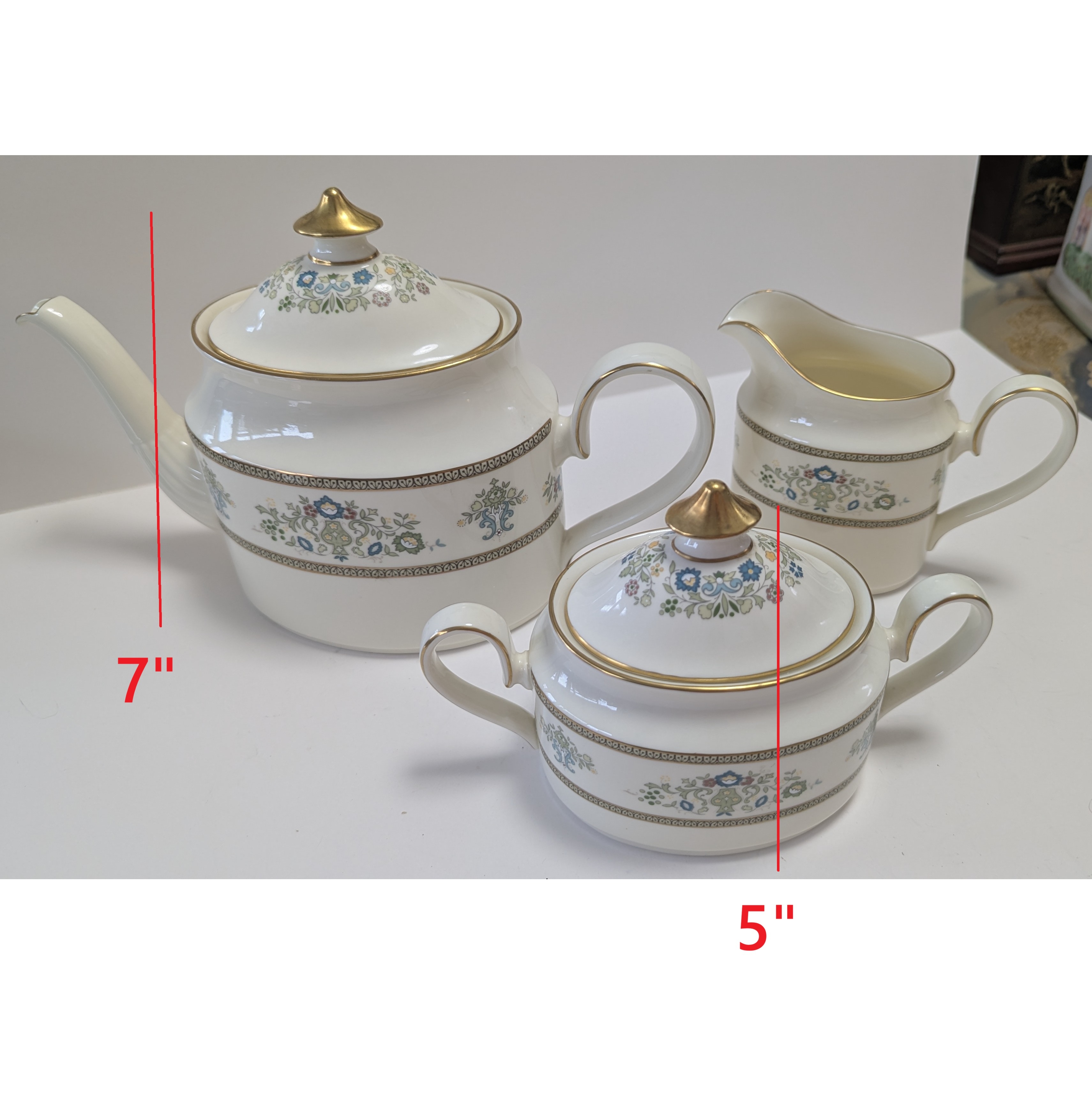 Vintage Fine Bone China Minton Henley Teapot,Sugar +Lid,Creamer