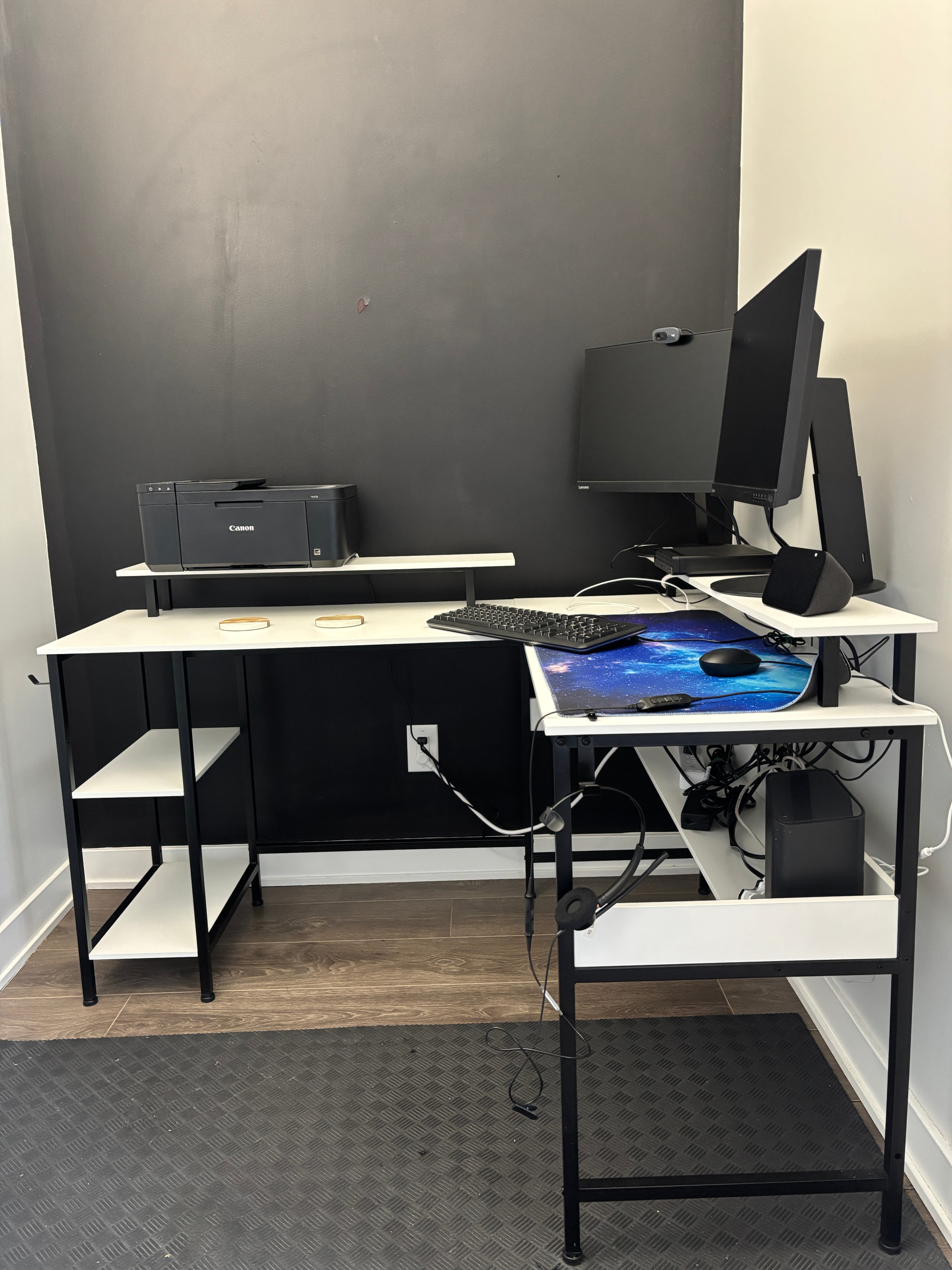 L-Shaped Desk – White & Black Metal Frame - photo 2
