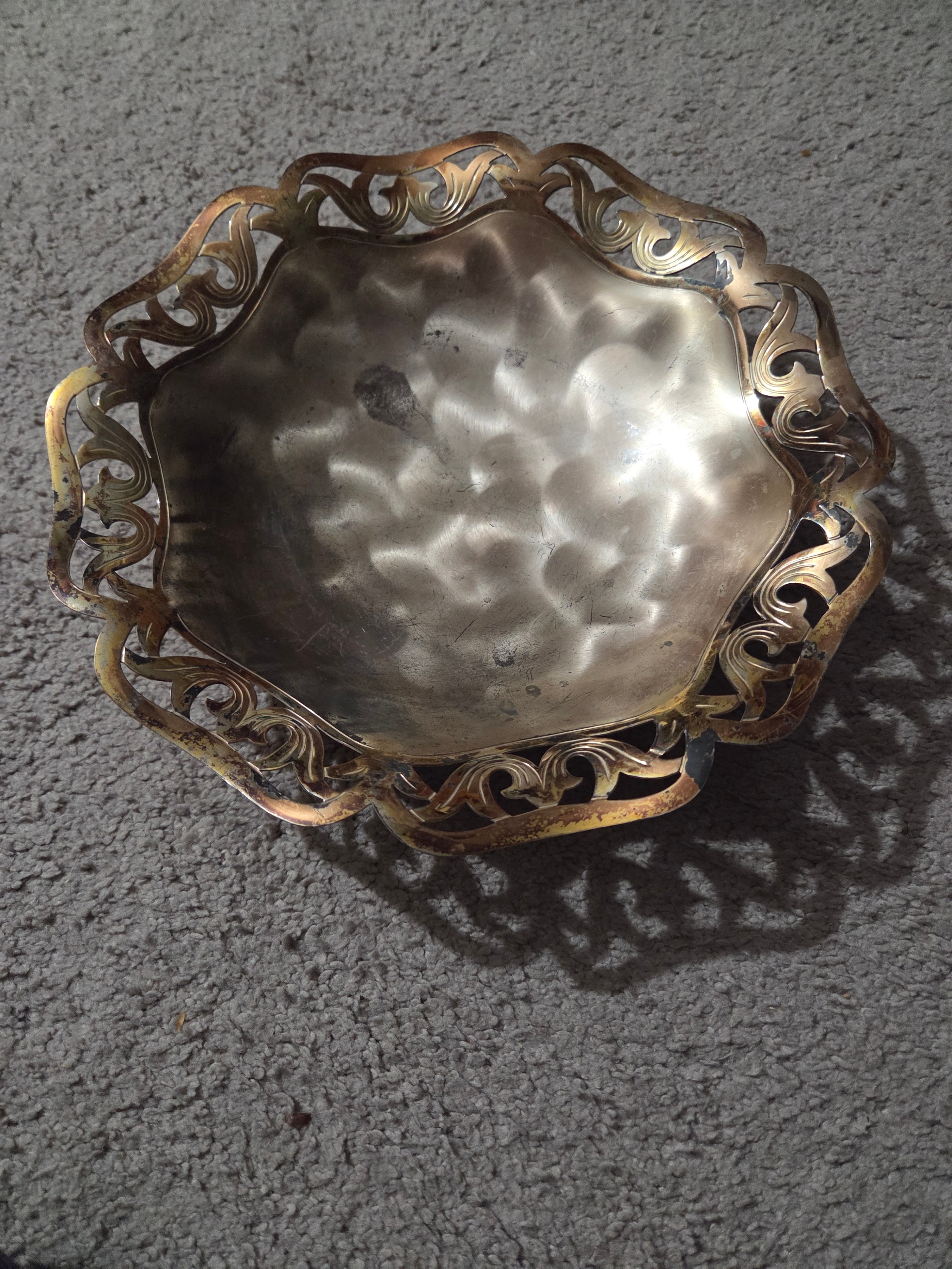 Vintage Hammered Silver-Plated Footed Centerpiece Bowl, 9.5"