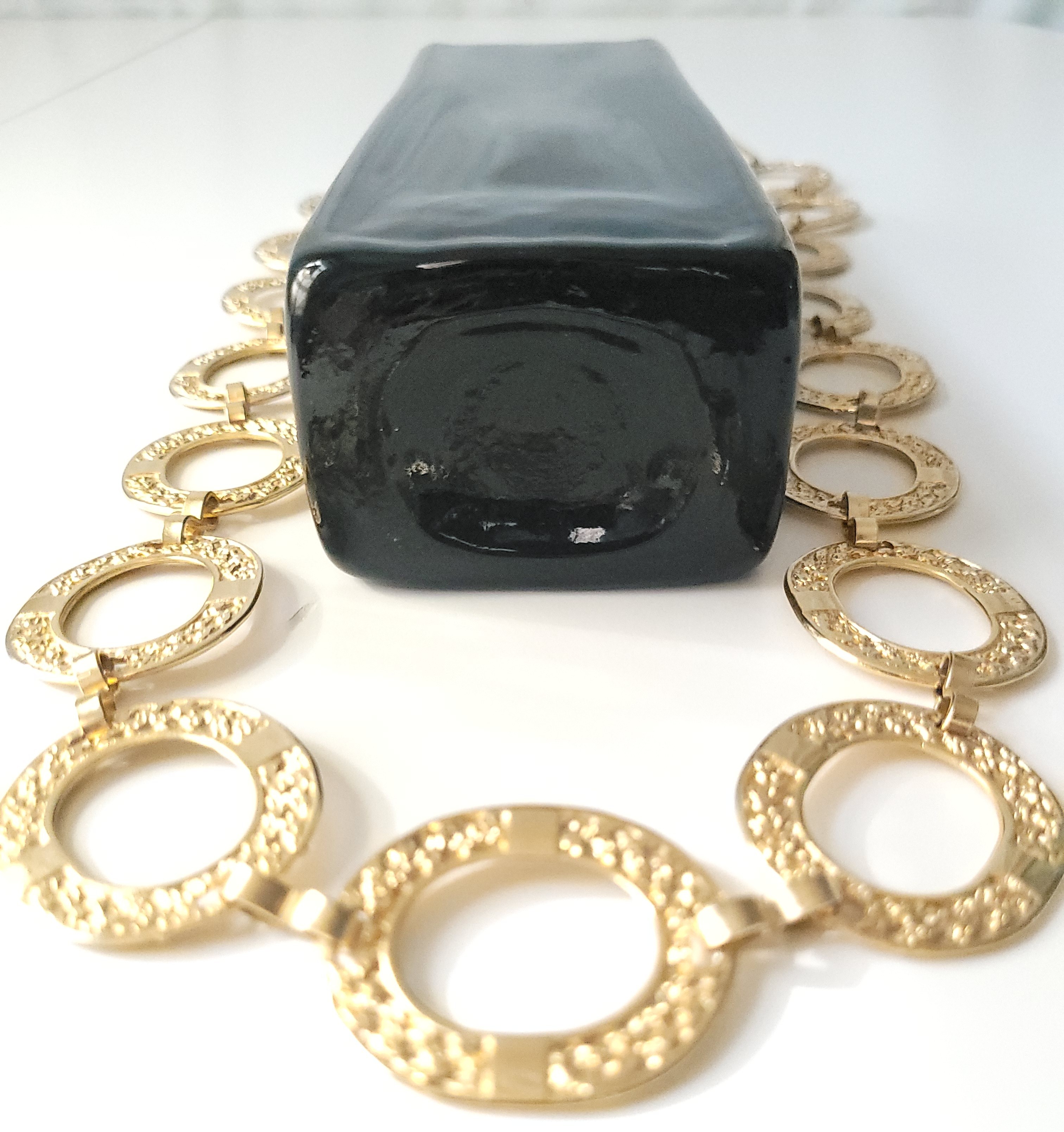 80s Textured Gold Tone Circle Link Chain Belt Adjustable 38.5"